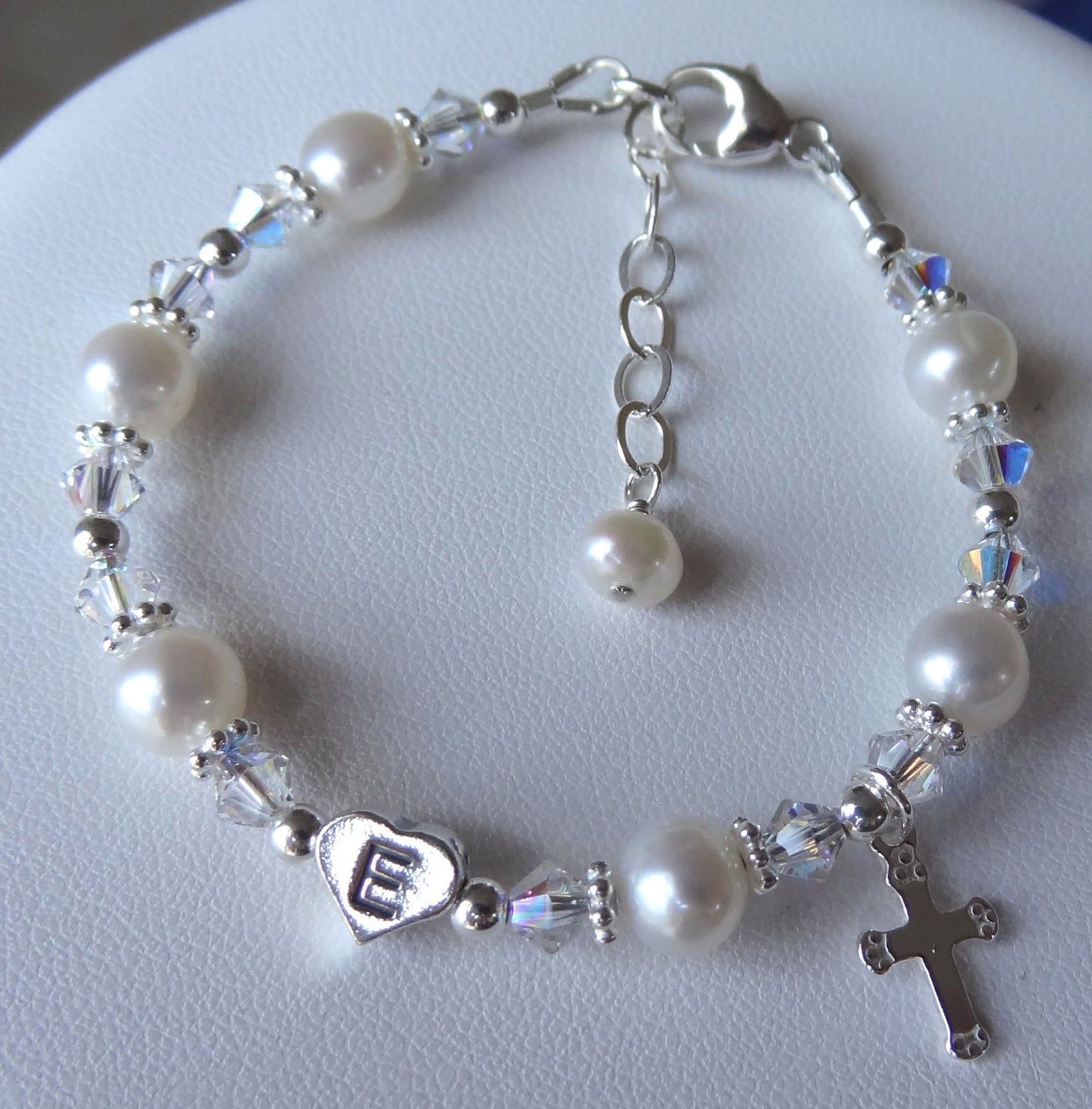 Personalized Freshwater Pearl Baptism Initial Cross Bracelet,First Communion pearl Cross Bracelet,Confirmation Bracelet,Real  Pearl Bracelet