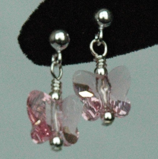 Light Pink Crystal Butterfly Earrings,Butterfly Children Post Stud Earrings,Flower Girl Earrings,Butterfly Earrings,Tiny Butterfly Earrings