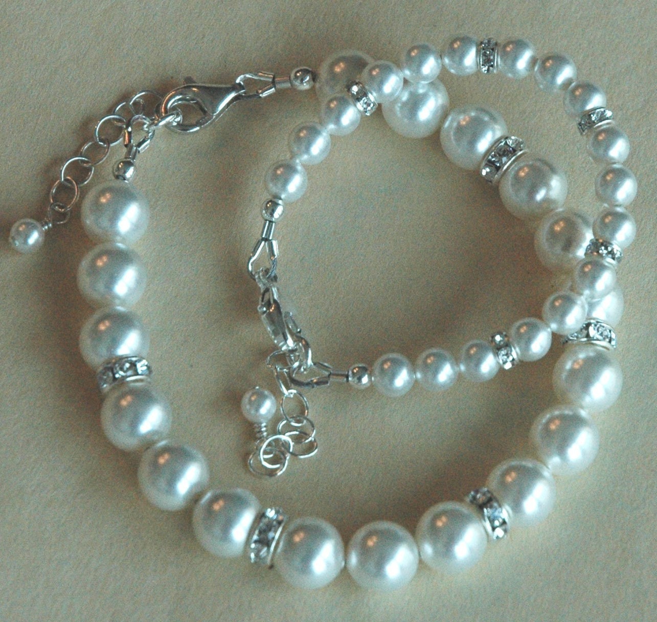 Mother and Daughter Crystal Pearls and Sterling Silver Bracelet,Mother Bracelet,Family Bracelet,Mom and Baby Bracelets,Mommy & Me Jewelry