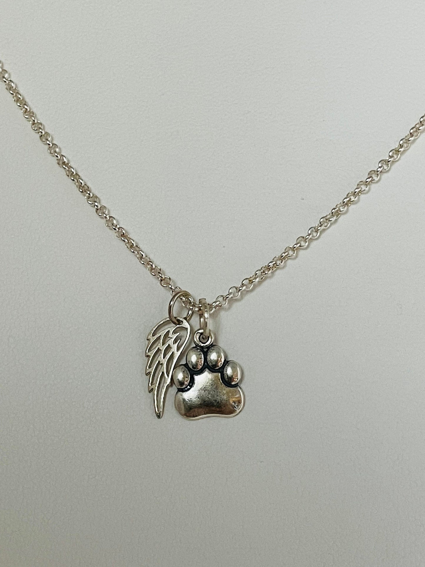 Remembrance Paw Print Pet Memorial Angel Wing Necklace