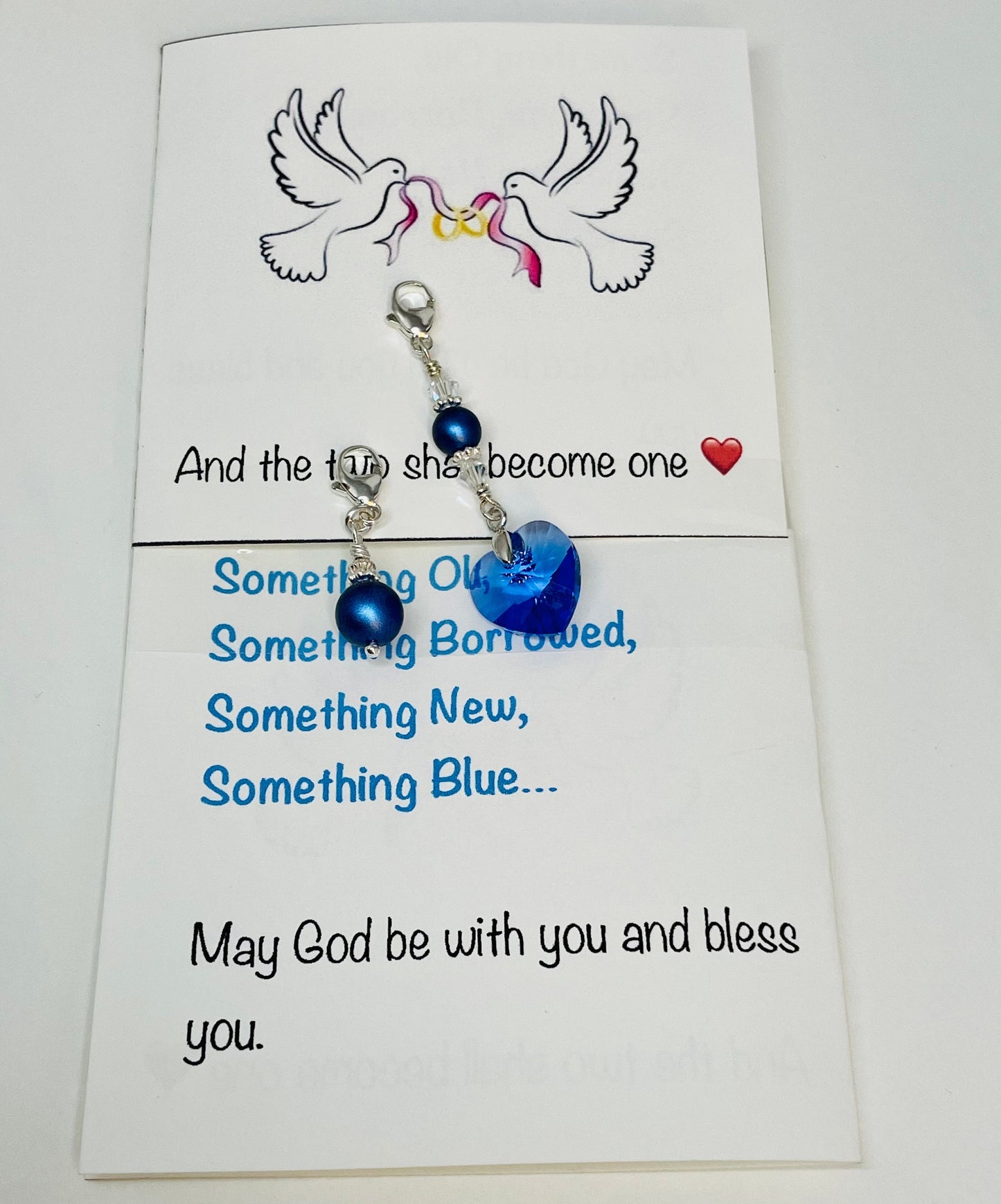 Bride Groom Something Blue Set Charm,Navy Blue Bouquet Charm,Blue Heart Bouquet Charm,Something Blue For Groom Bride Wedding Bouquet Charm
