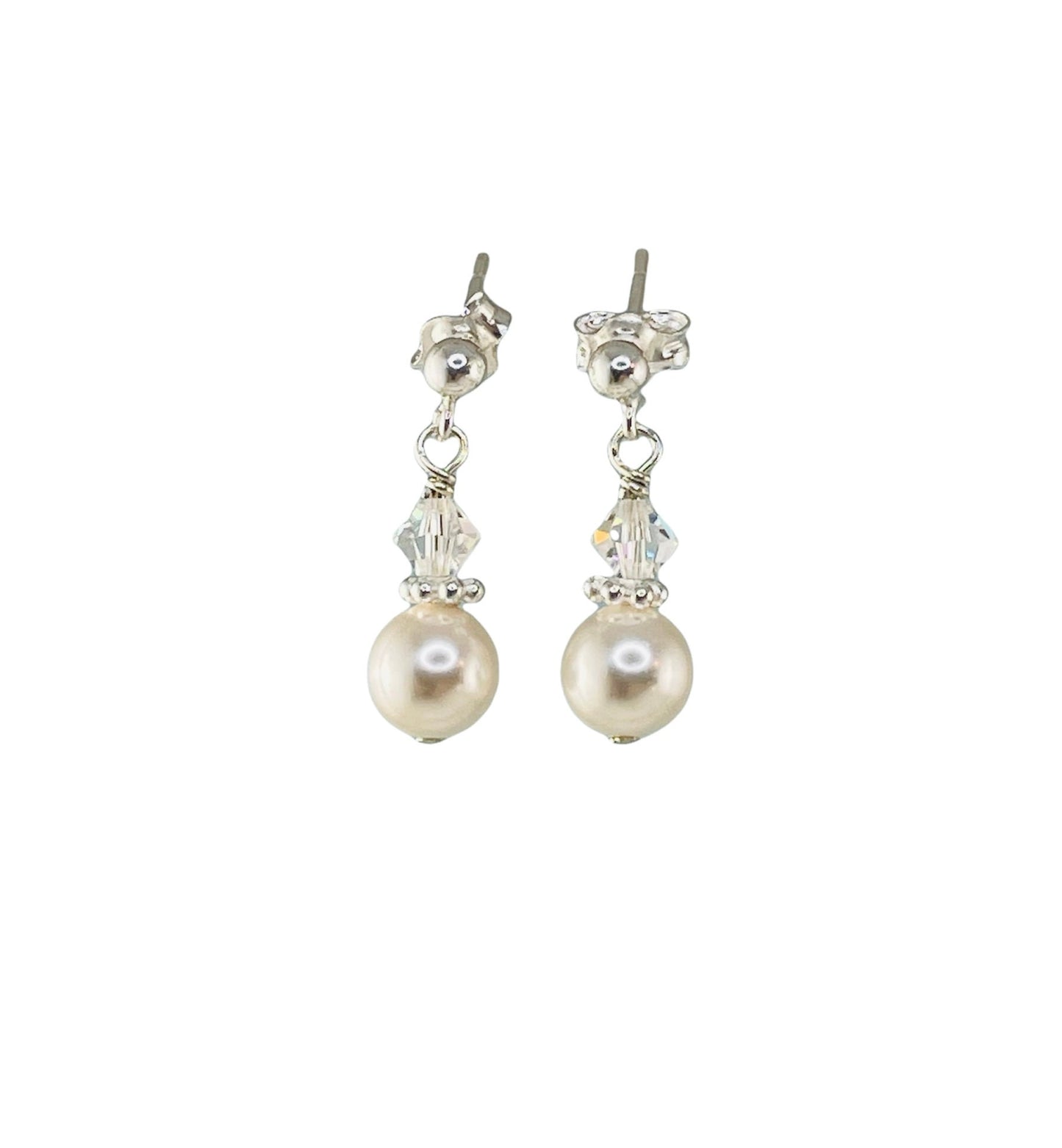 Personalized Crystal Small Pearl and colored Crystal Post Earrings