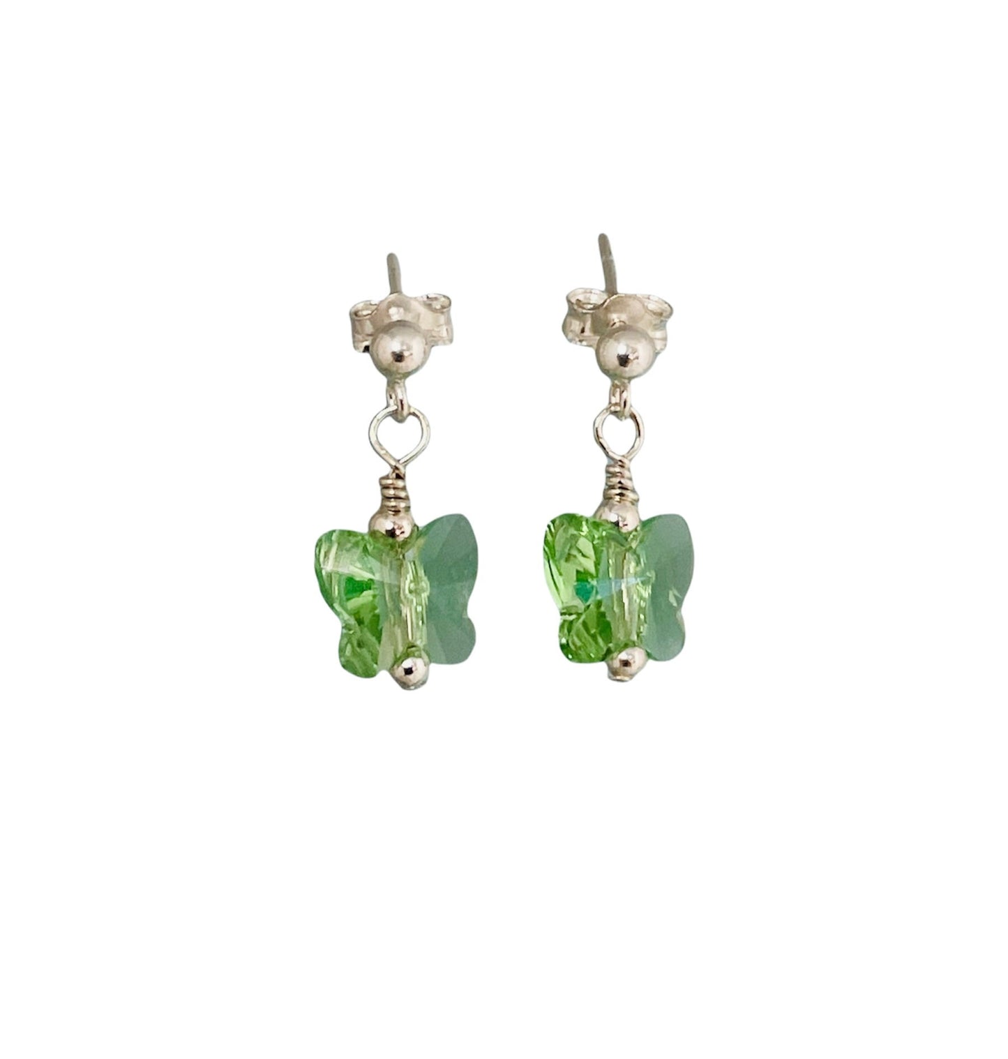 PRESTIGE Crystal Peridot Butterfly Earrings, August Birthstone Earrings, Light Green Butterfly Earrings