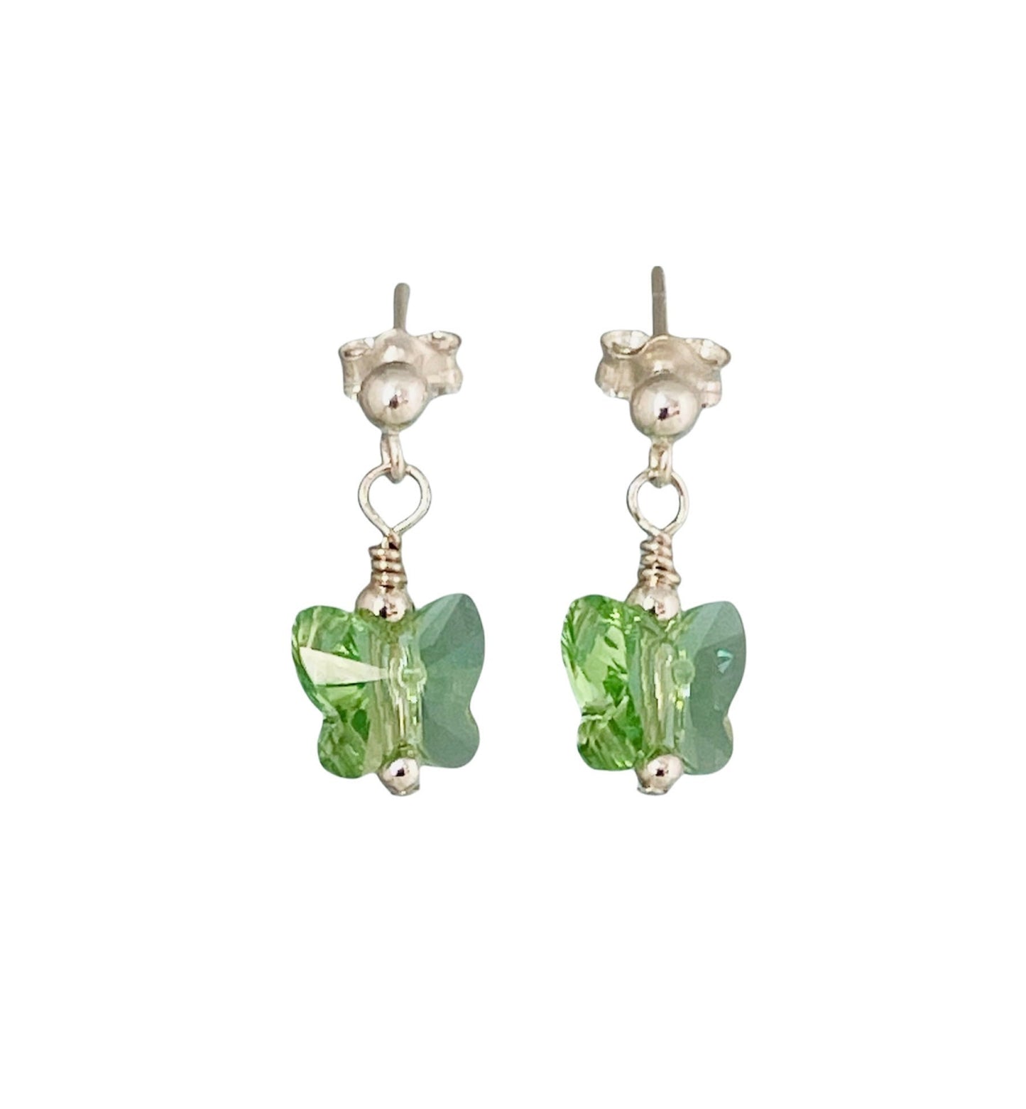 PRESTIGE Crystal Peridot Butterfly Earrings, August Birthstone Earrings, Light Green Butterfly Earrings