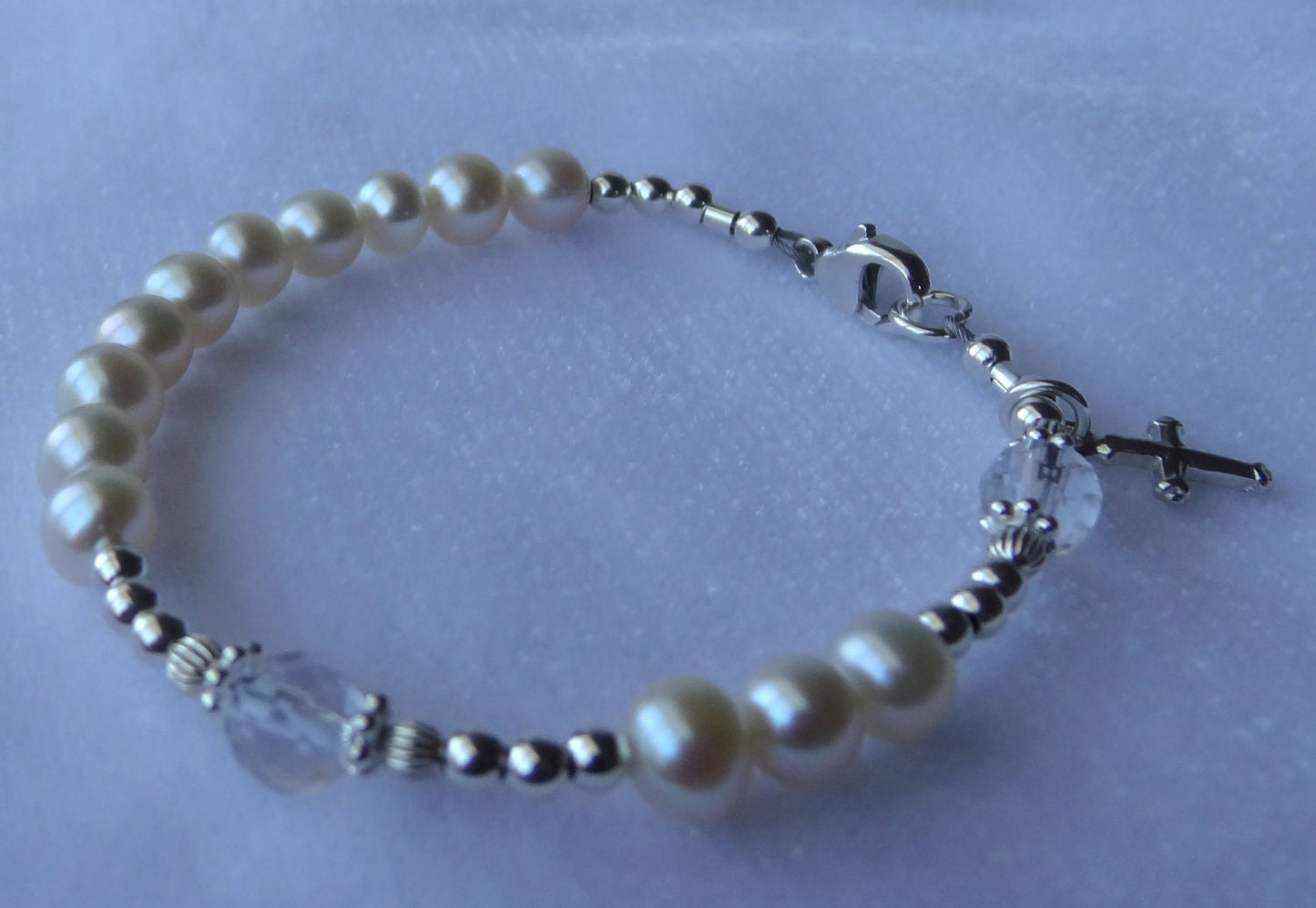 Silver Baby Baptism Personalized Initial Rosary Bracelet, Initial Birthstone Rosary Bracelet