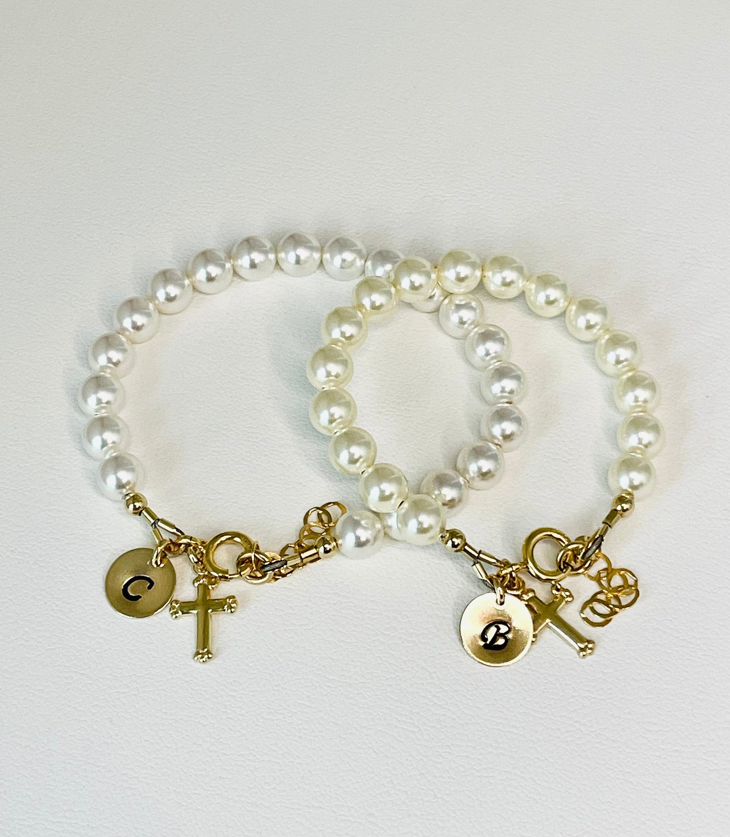 Baby Girl Pearl Bracelet,Baby Pearl Bracelet,Gold Initial Cross Pearl Baptism Bracelet Baby Baptism Bracelet,First Communion Cross Bracelet