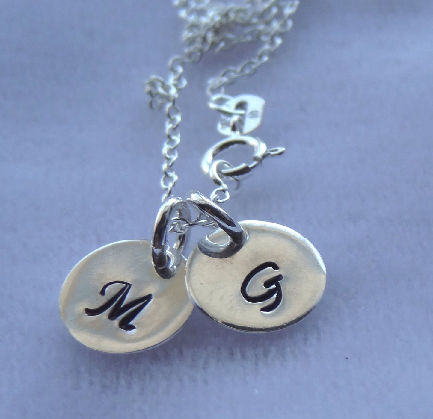 Hand Stamped Sterling Silver Disc Charm, Custom engraved Initial and Number charm, Monogrammed Initial Charm, Monogram Personalized Charm