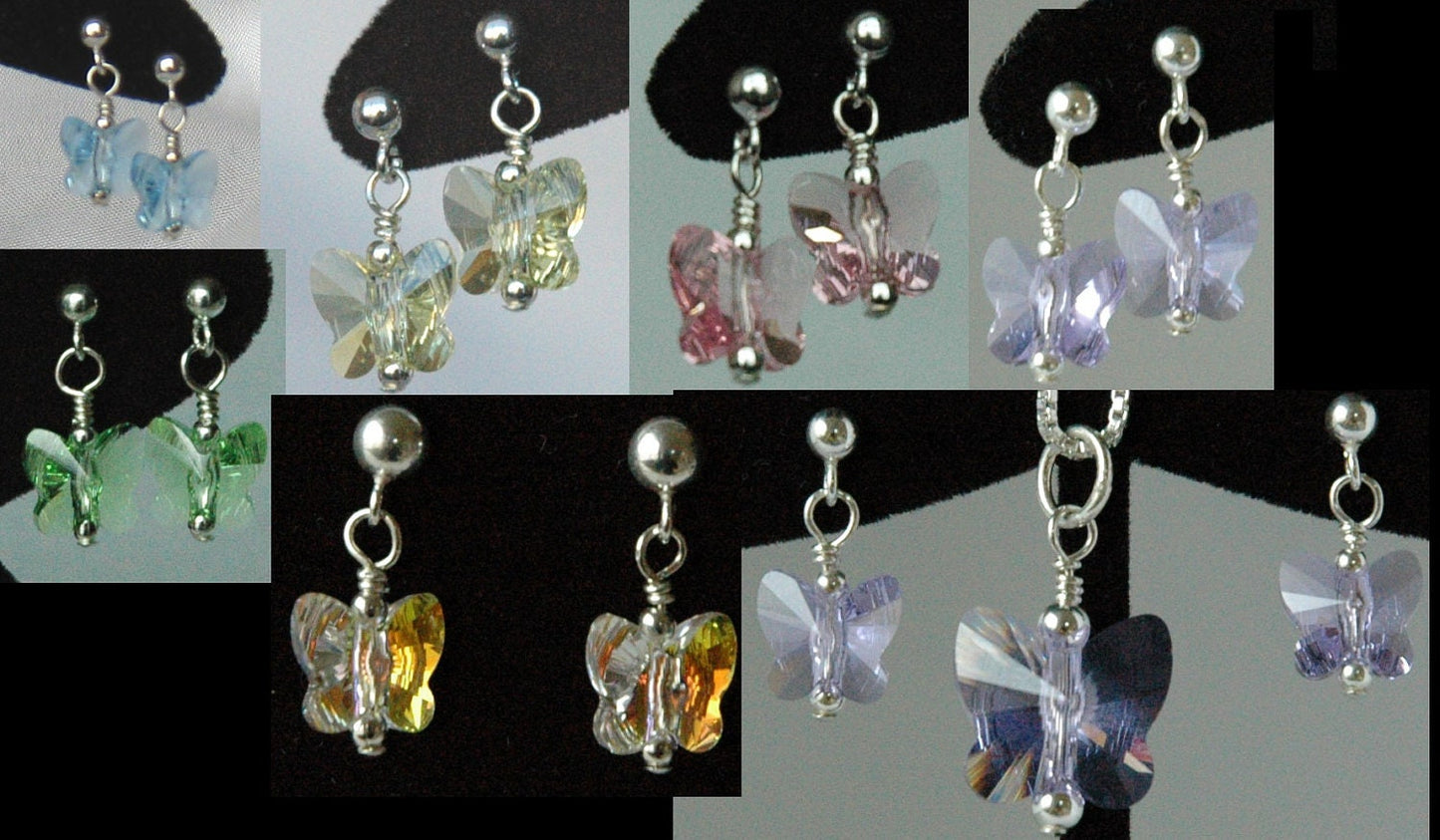 Sterling Silver PRESTIGE Crystal AB Butterfly Post Stud Children Earrings, Flower Girl Earrings, Butterfly Earrings, Tiny Earrings