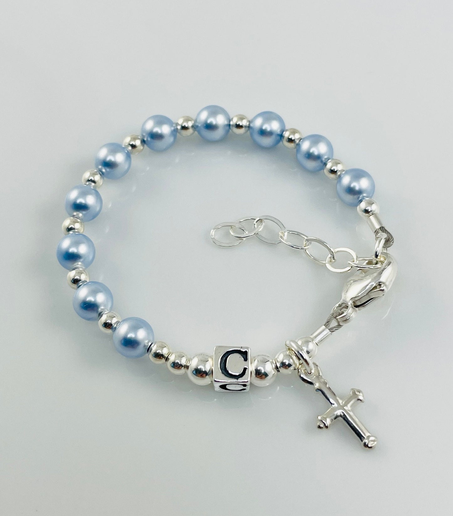 Personalized Baby Boy Blue Rosary Bracelet,Baby Boy Baptism Bracelet,First Communion Christening Boy Bracelet,Baptism to Wedding Bracelet