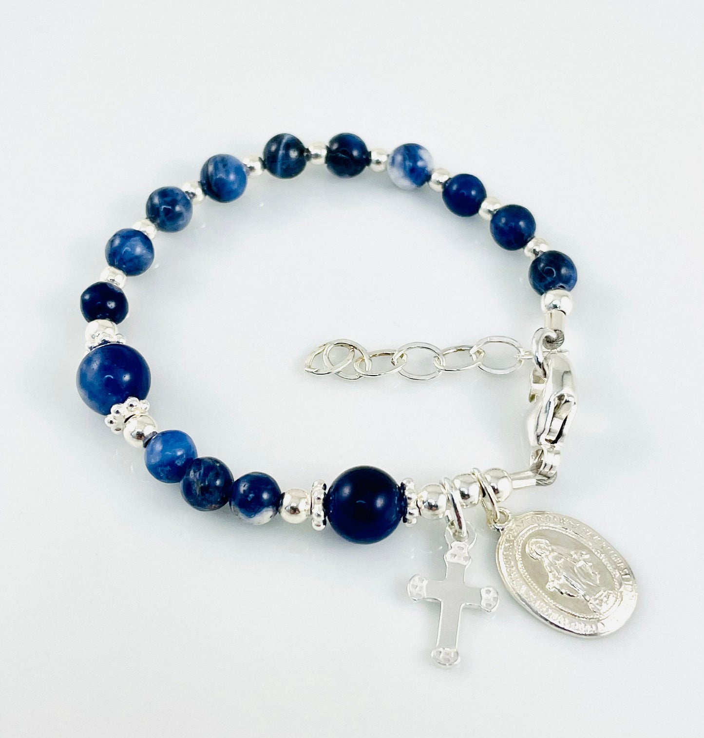 Sterling Silver Baby Boy Baptism Rosary Bracelet,Christening First Communion Boy Bracelet,Blue Baby Boy Bracelet,Boy Boy's Rosary Bracelet