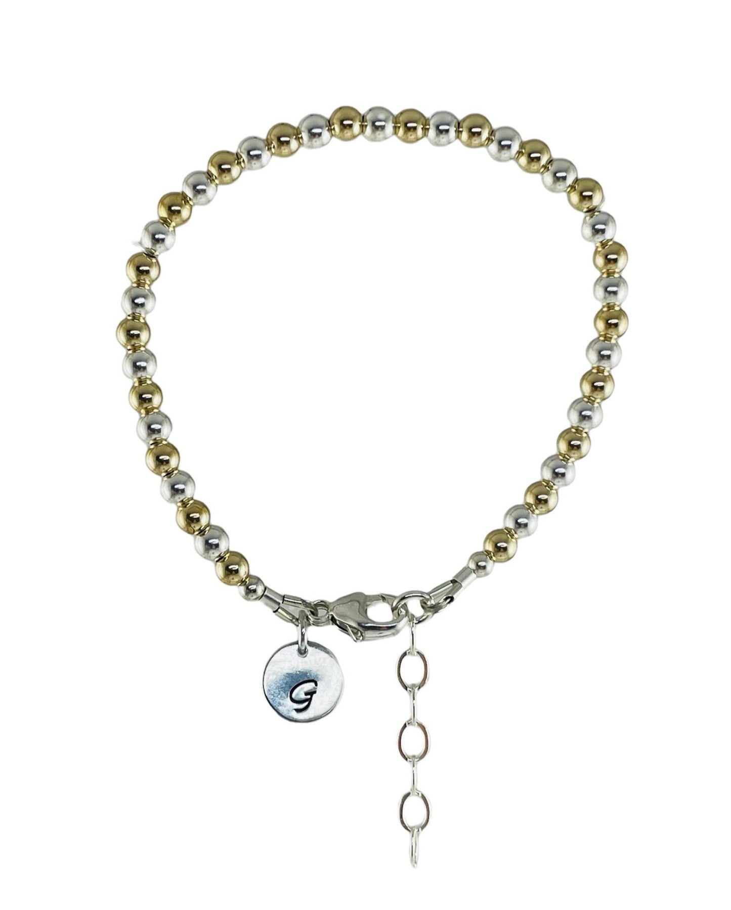Gold and Silver Ball Beaded Bracelet,Dainty Personalized Initial Bracelet,Silver Bracelet,Gift for Mom Bridesmaid Flower Girl Friendship