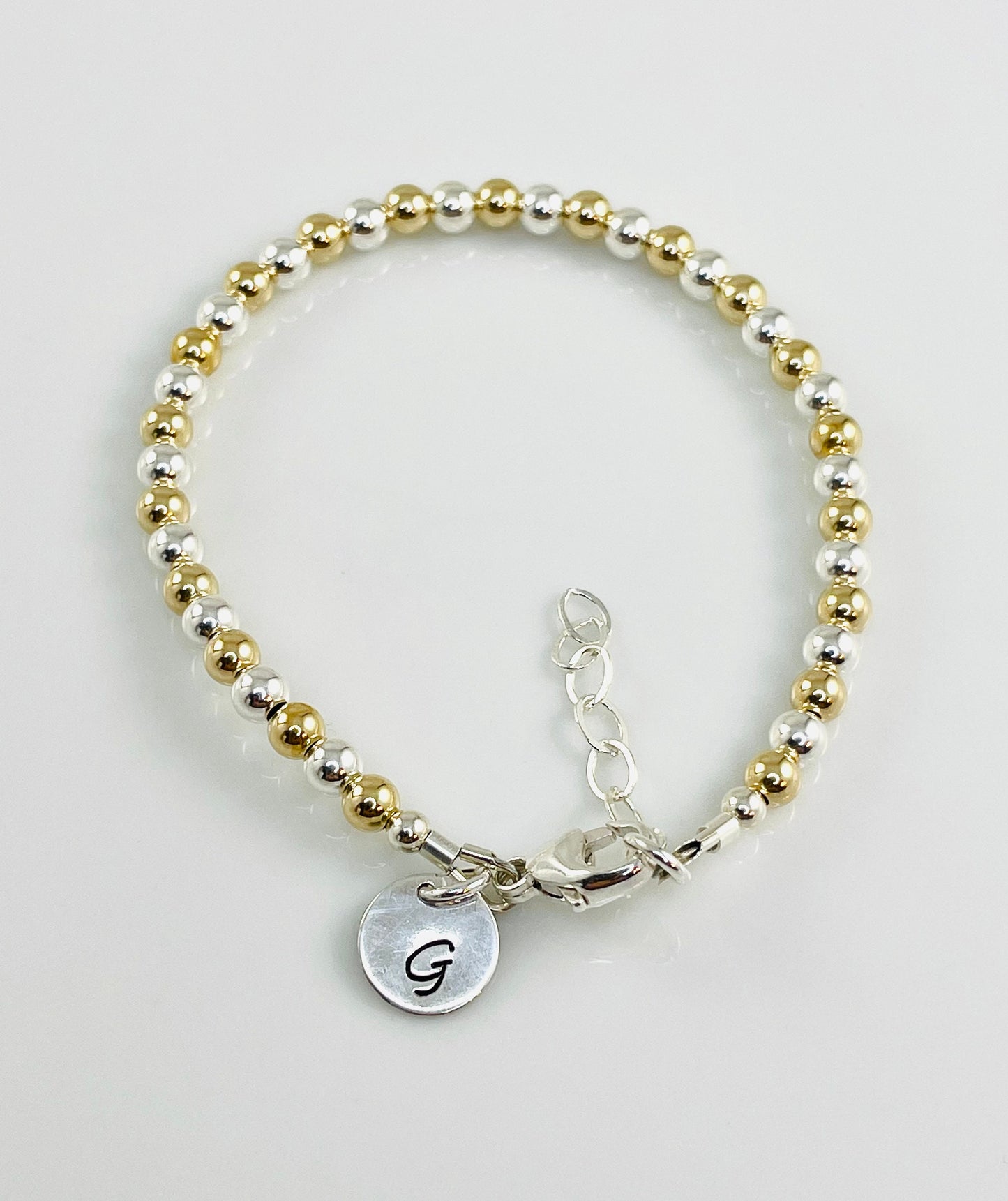 Gold and Silver Ball Beaded Bracelet,Dainty Personalized Initial Bracelet,Silver Bracelet,Gift for Mom Bridesmaid Flower Girl Friendship