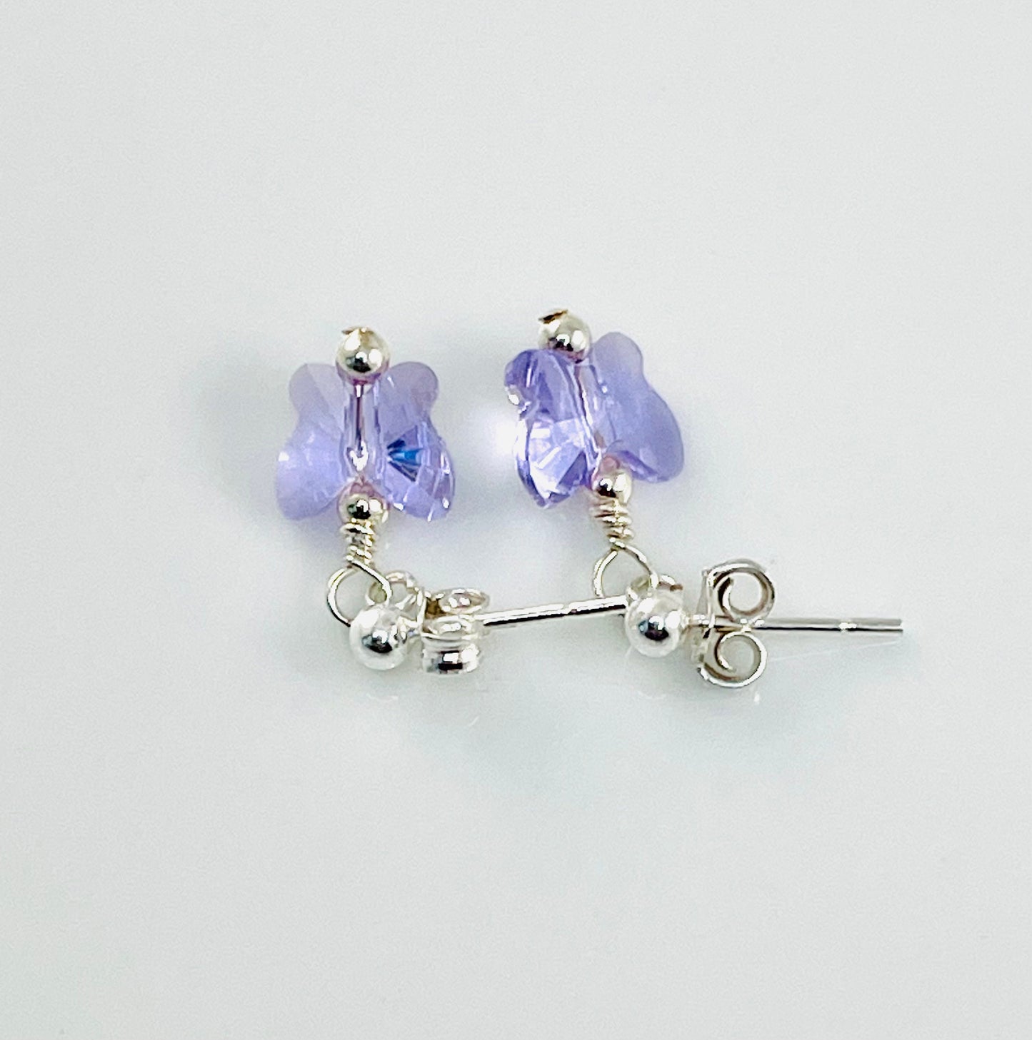 Violet Butterfly Earrings,Crystal Butterfly Earrings,Purple Butterfly Earrings,Gift For Toddler Girls,Sterling Silver Butterflies  Earrings