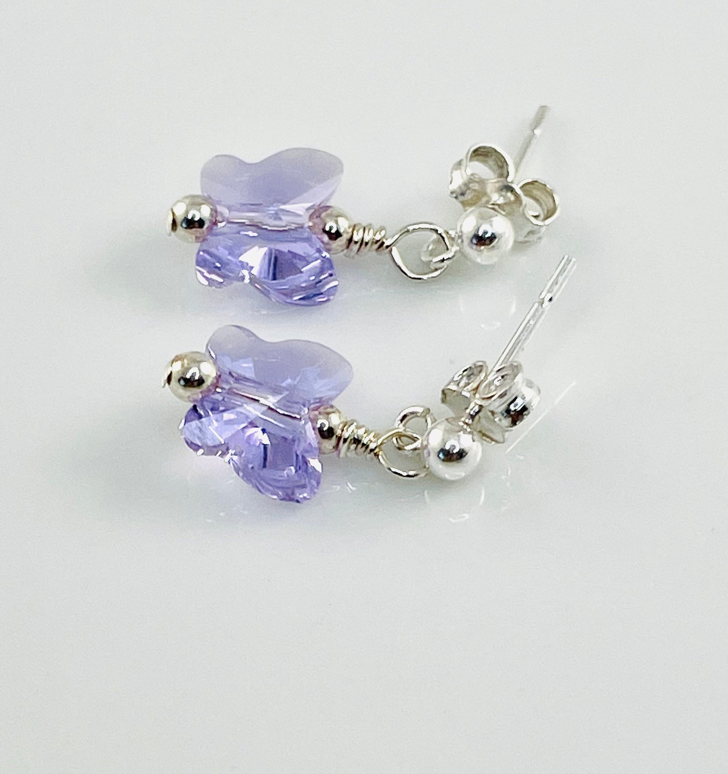 Violet Butterfly Earrings,Crystal Butterfly Earrings,Purple Butterfly Earrings,Gift For Toddler Girls,Sterling Silver Butterflies  Earrings