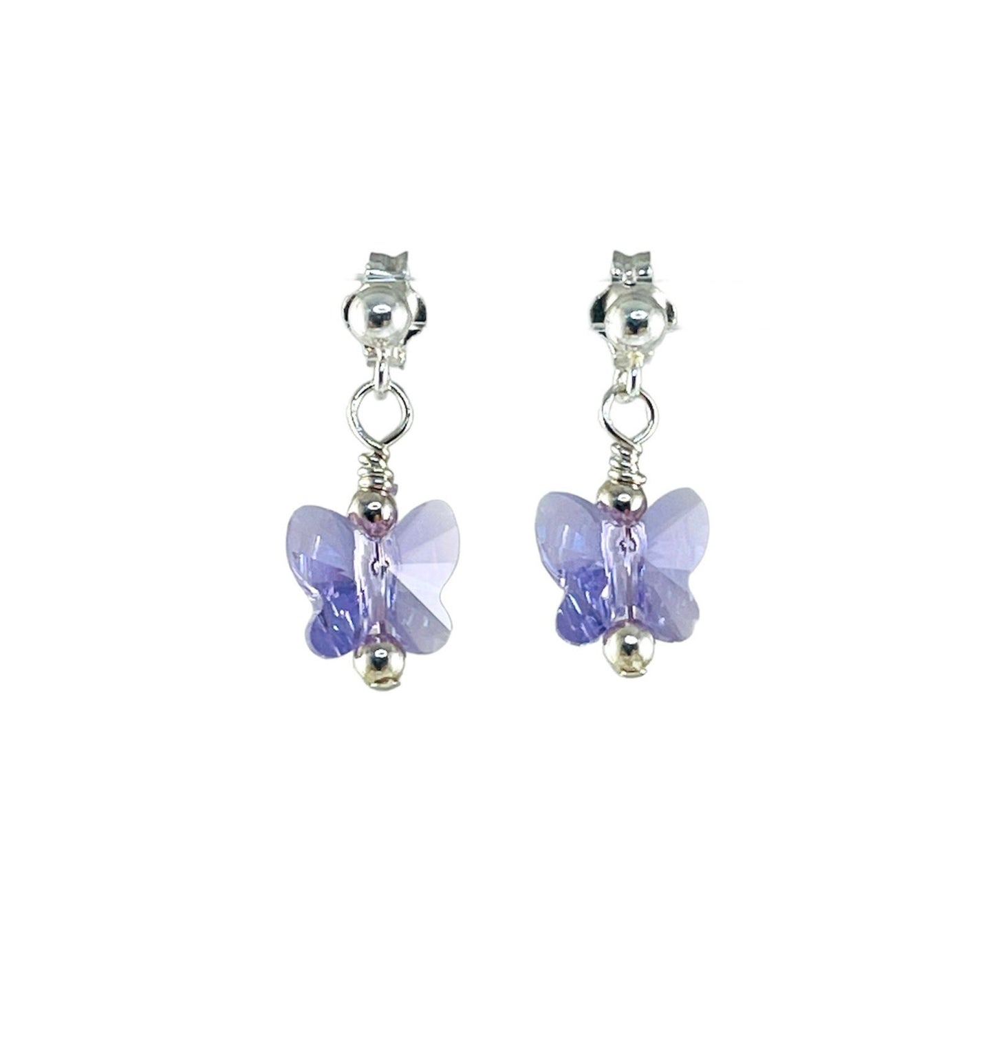 Violet Butterfly Earrings,Crystal Butterfly Earrings,Purple Butterfly Earrings,Gift For Toddler Girls,Sterling Silver Butterflies  Earrings