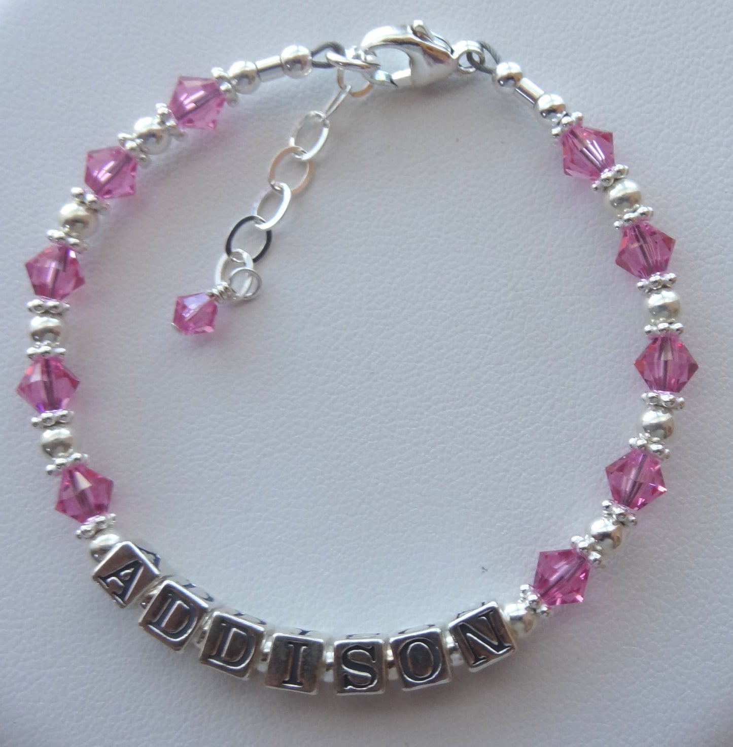 Sterling Silver Pearl Birthstone Name Bracelet,Child Name Bracelet,Baptism Christening Blessing First Communion Bracelet,Goddaughter Present