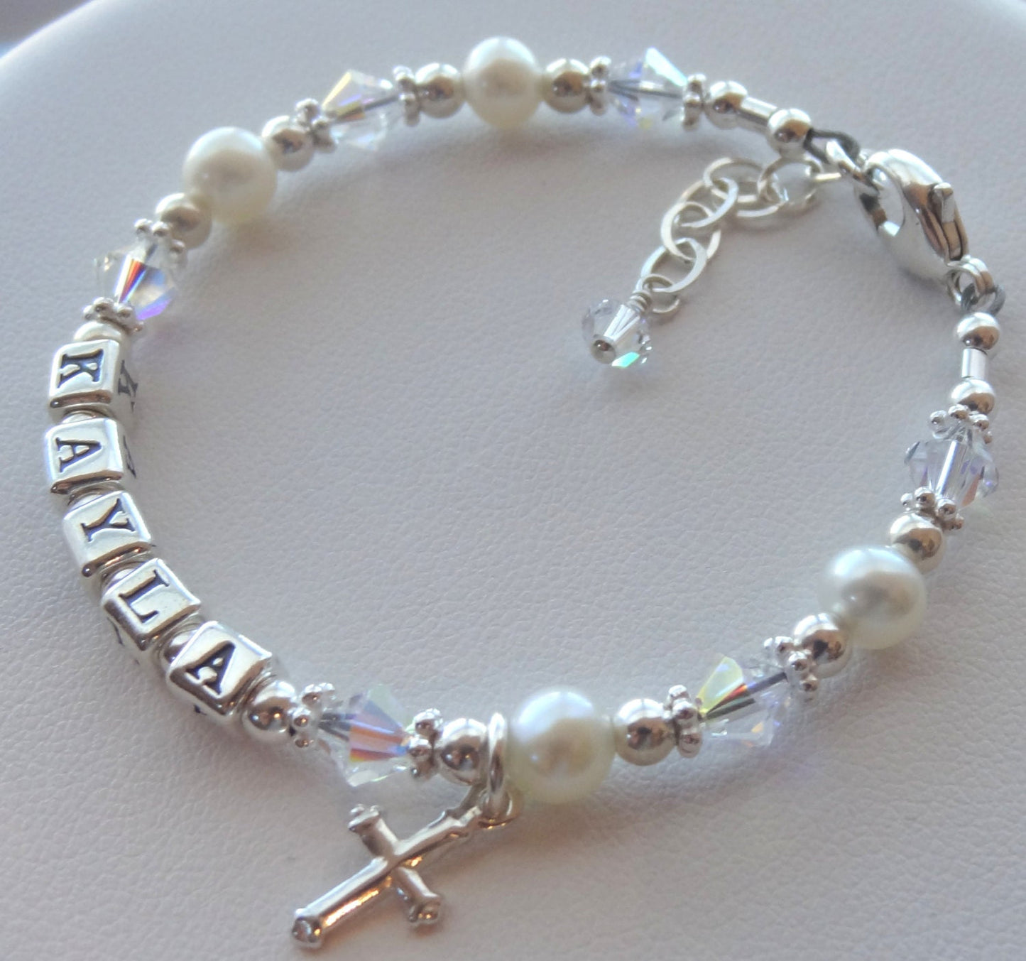 Personalized Freshwater Pearl Birthstone Name Bracelet,Children Name Bracelet,Baptism-First Communion Bracelet,Baby Girl Toddler ID Bracelet