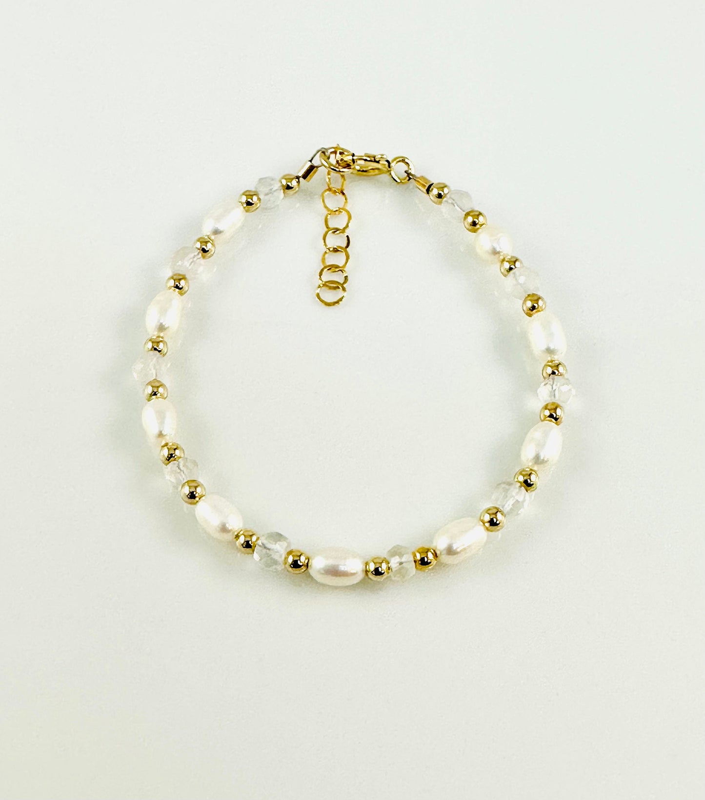 Gold White Pearl Rose Quartz Bracelet,Pale Pink Stone Bracelet,Personalised Jewelry,Gift for Her,Freshwater Pearl Friendship Bracelet