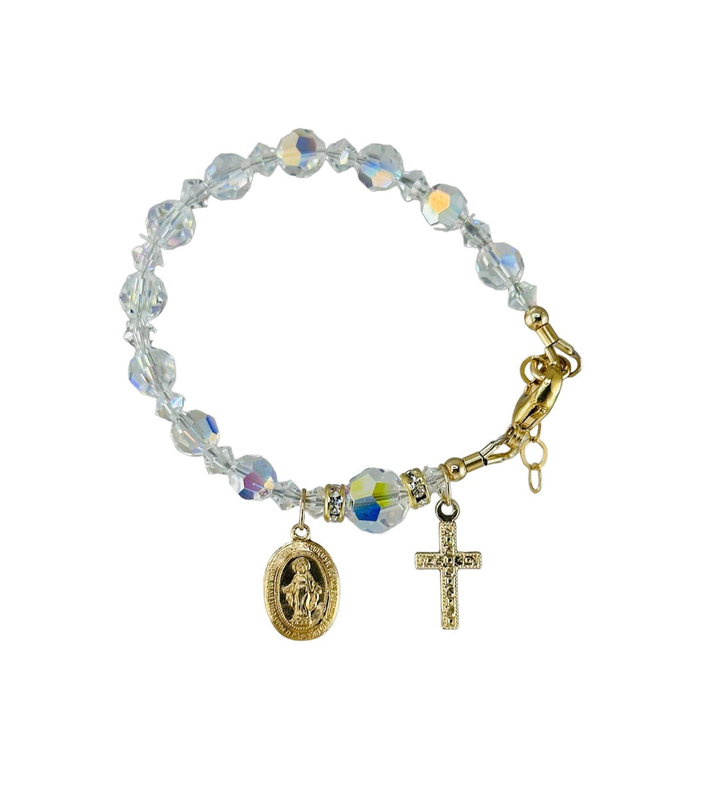 Gold Crystal One Decade Rosary Bracelet,Crystal Rosary Bracelet,First Holy Communion Confirmation Rosary Bracelet,Baptism Rosary Bracelet