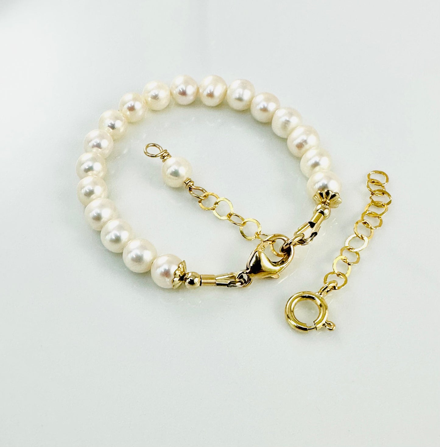 Gold Baby to Bride Pearl Bracelet,Freshwater Pearl Baby Bracelet,Christening Baptism Blessing Bracelet,Baby to Adult Pearl Bracelet