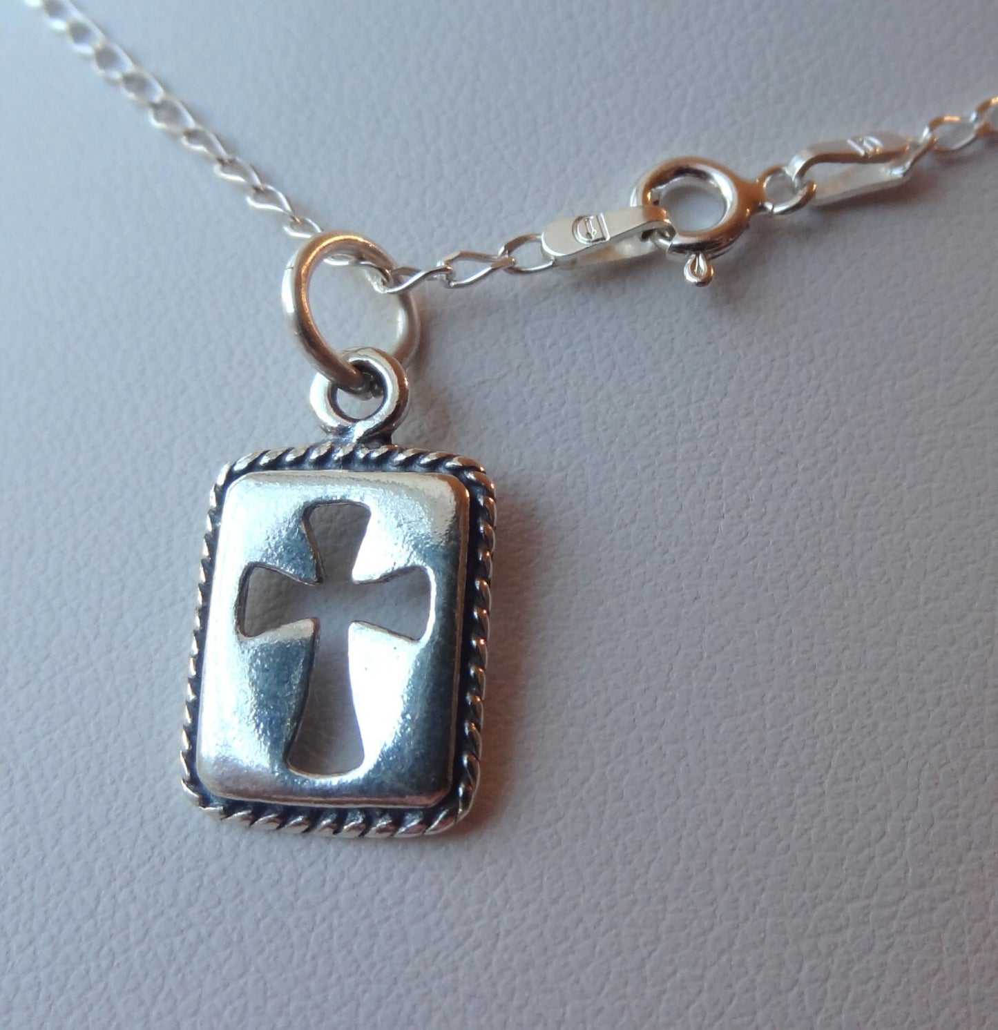 Sterling Silver Rectangle Cross Boy Kids Necklace, Boys Cross Necklace