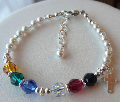 Sterling Silver Salvation Children Bracelet,First Communion Bracelet,Confirmation Bracelet,Cross Pearl Colorful Bracelet