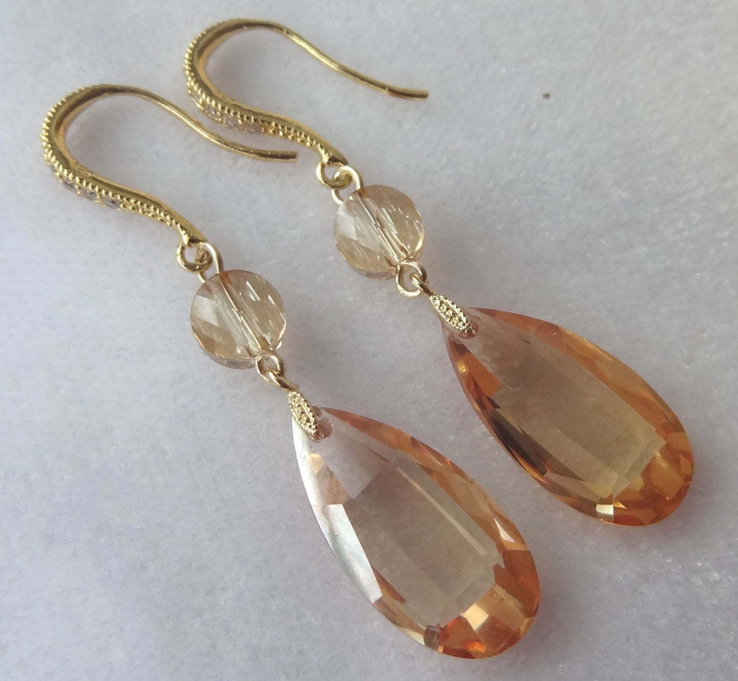 Gold Champagne Earrings,Gold Bride Earrings,Gold Crystal Earrings,Mother of Bride Dangle,Mother Groom Earrings,Golden Shadow Drop Earrings