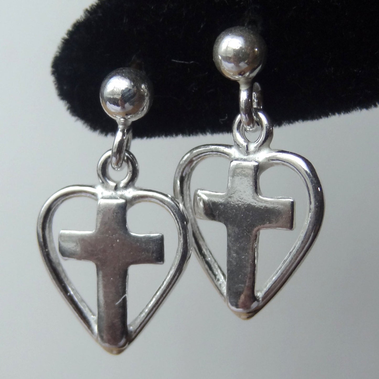 Sterling Silver Tiny Heart Cross Post Stud Earrings,First Communion Cross Earrings,Confirmation Cross Earrings,Cross Earrings,Cross For Her