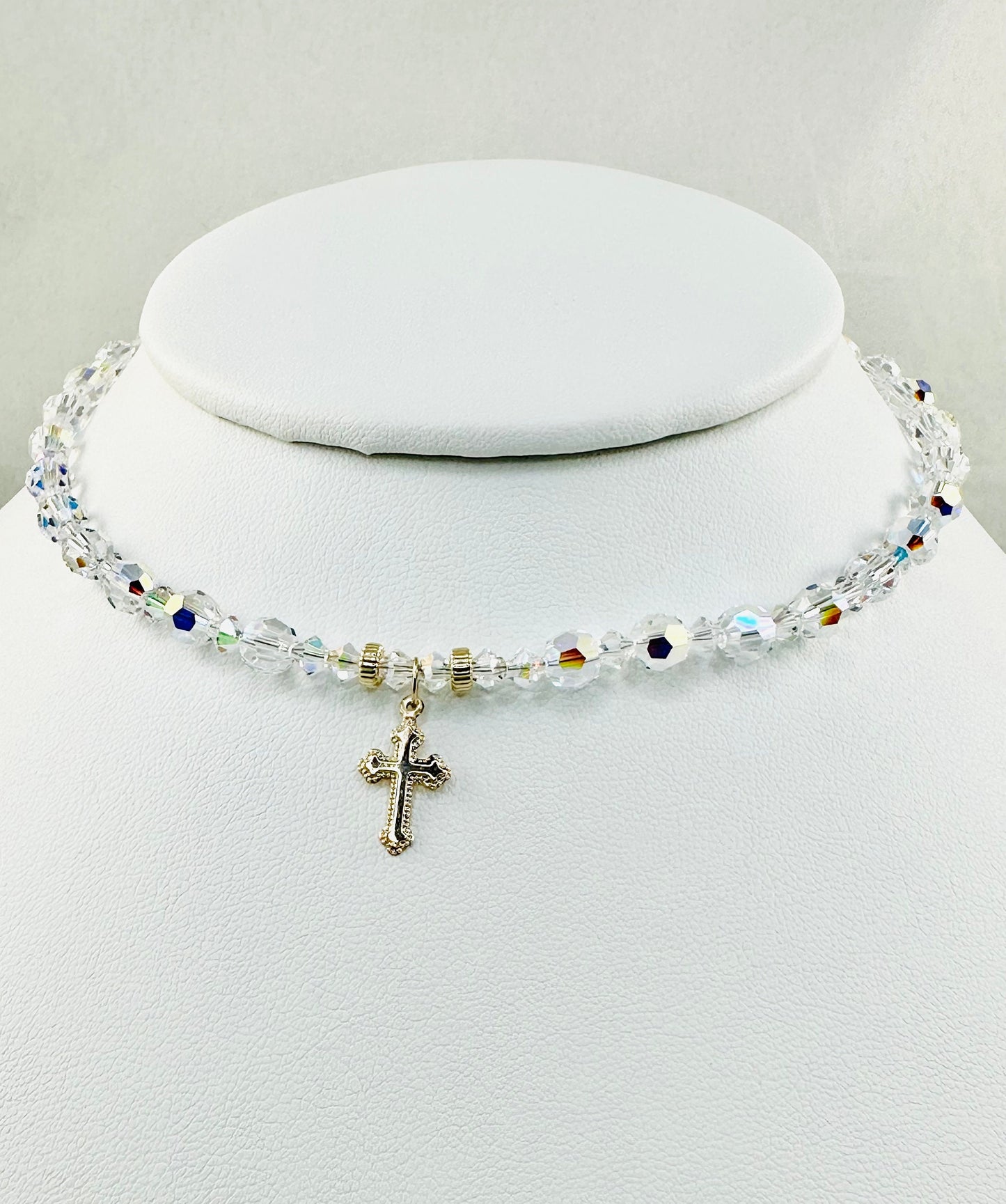 Baptism Christening Necklace,Gold and Crystal Cross Necklace,Confirmation Necklace,Gold First Holy Communion Crystal Necklace,Baby Necklace