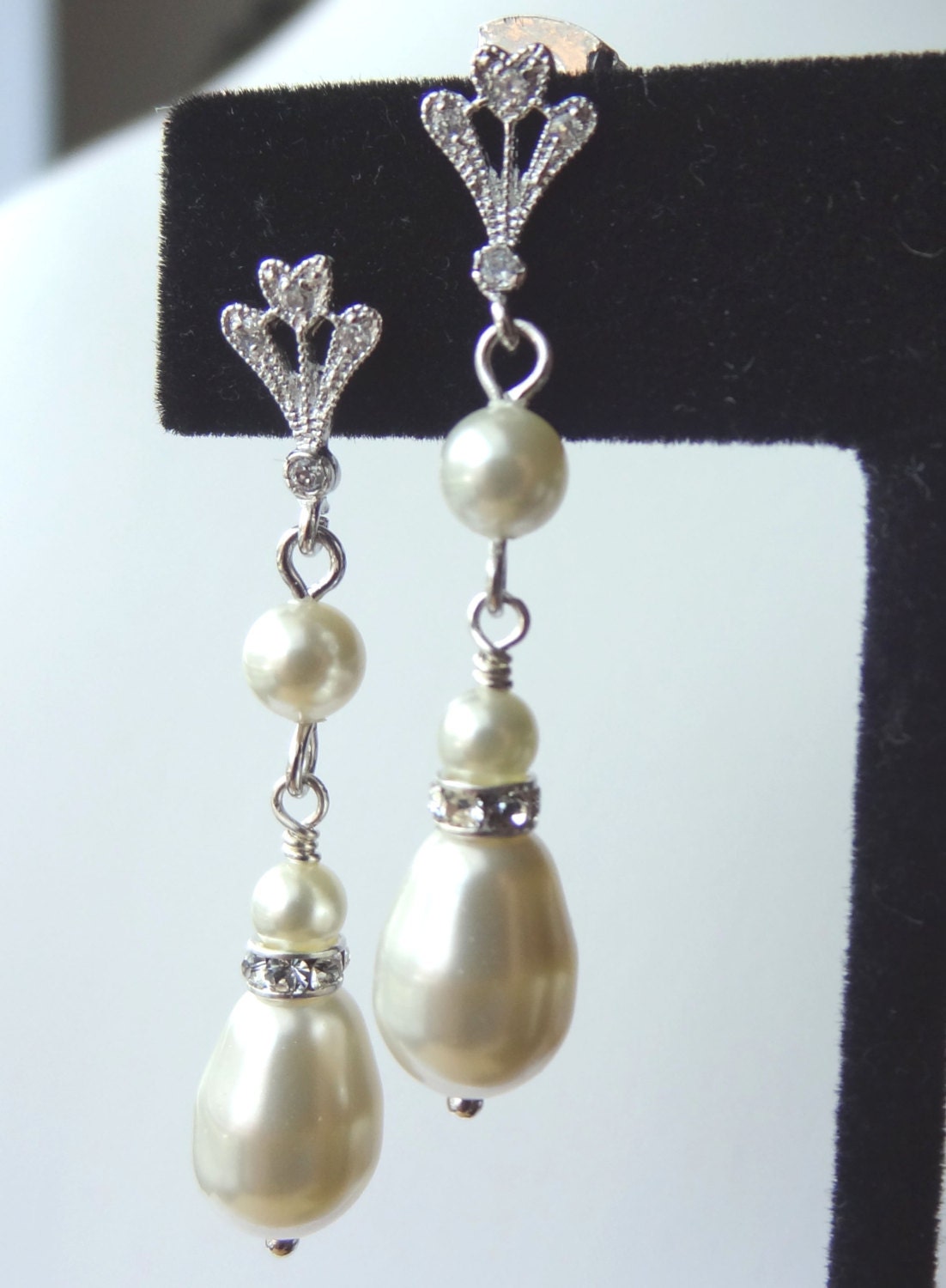 Cubic Zirconia Bride Teardrop Pearl Earrings,Bridesmaid Pearl Gift Set Earrings,Wedding Bridal Pearl Earrings,Large Bridal Pearl Earrings