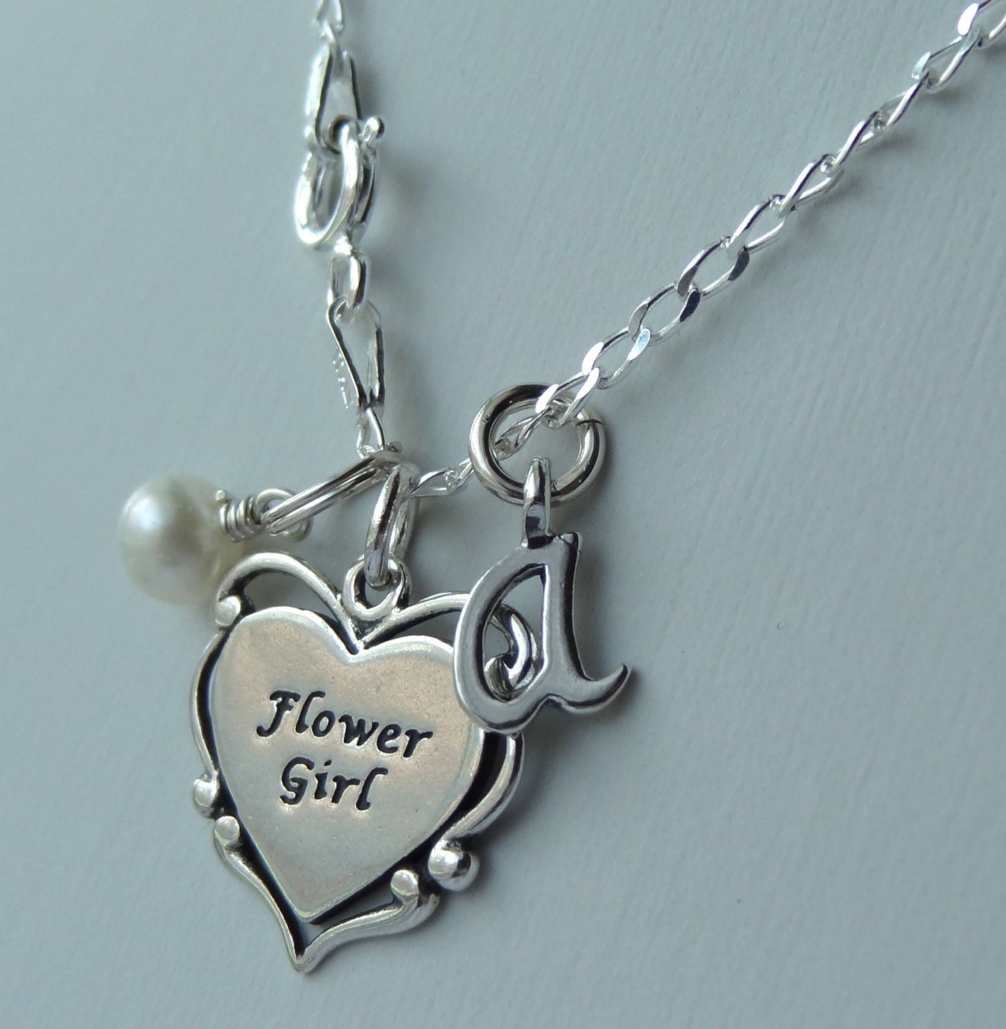 Flower Girl Heart Initial Bracelet,Pearl Flower Girl Charm Bracelet,Personalized Flower Girl Bracelet,Initial Bracelet,Pink Pearl Bracelet