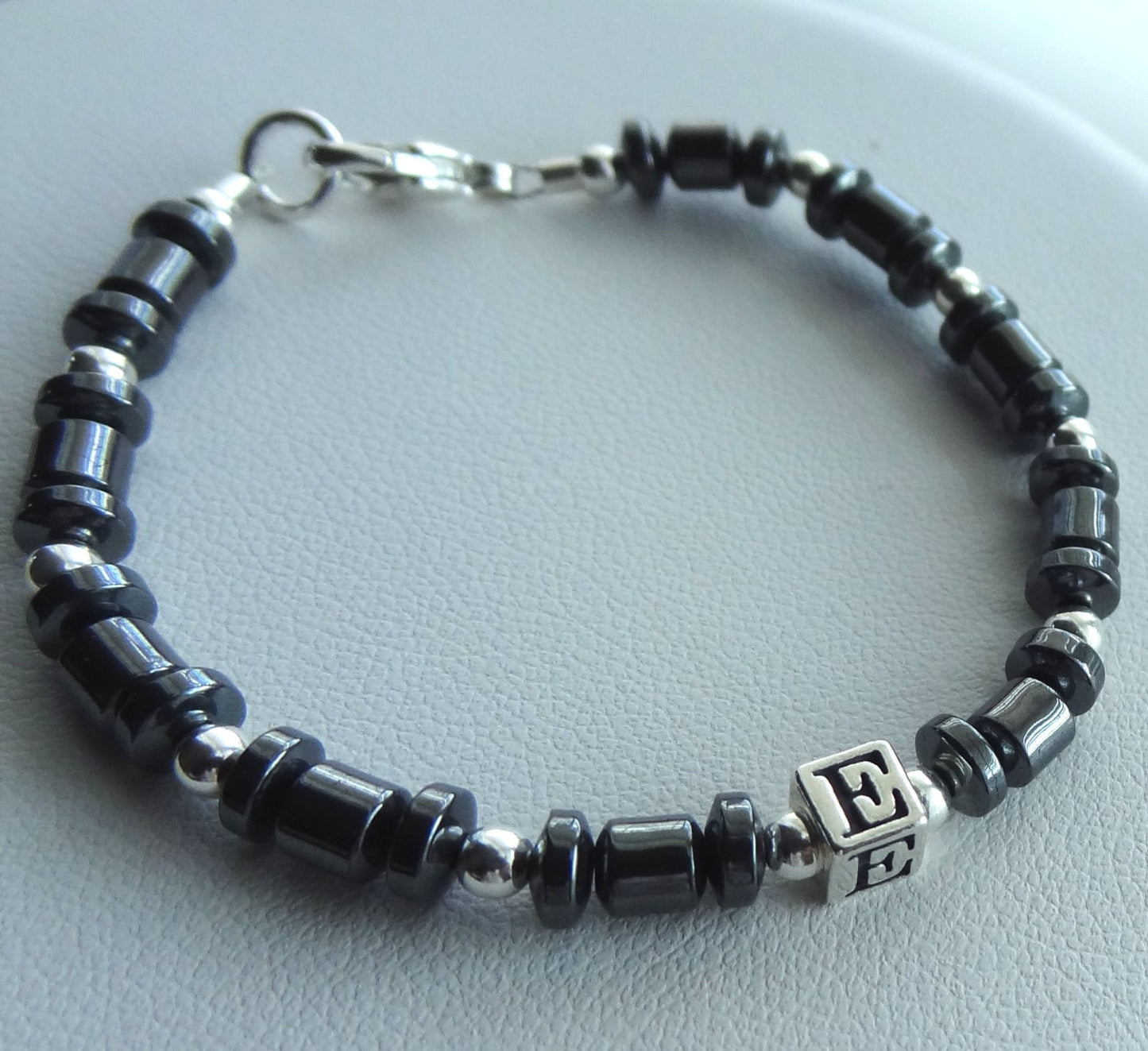 Sterling Silver Shell and Hematite Initial Bracelet,Baby Boy Bracelet,Personalized Boy Bracelet,Baptism Christening Boy Bracelet,Little Boy