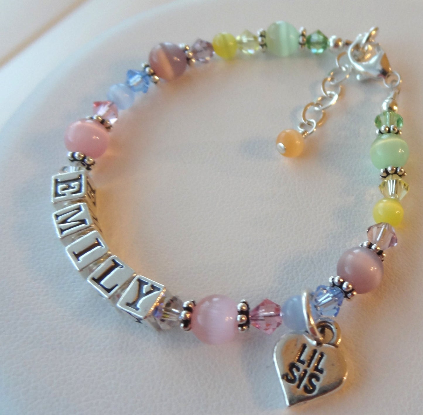 TWO Big Sister/Little Sister Name Bracelet,Heart Big Sis Lil Sis Charm Bracelet, Sisters Bracelet SET, Name Bracelet, Colorful Bracelet