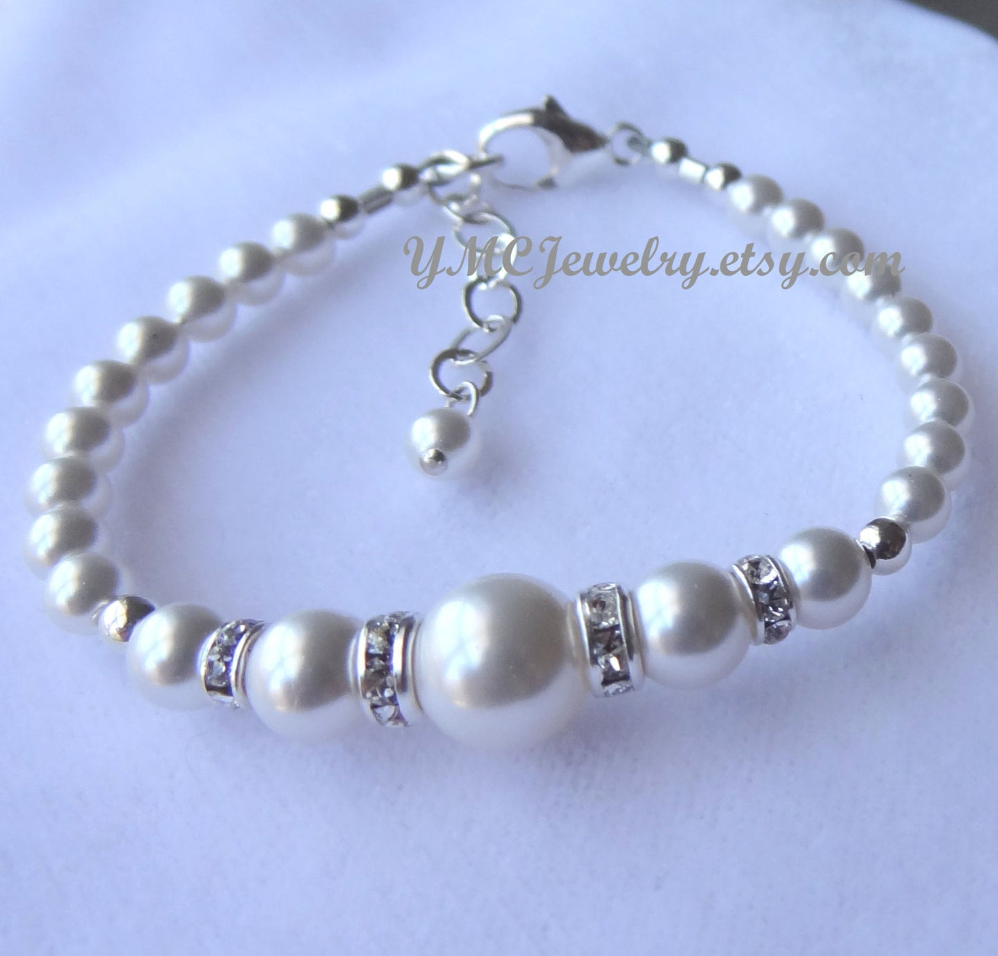 Flower Girl Pearl Bracelet-Crystal Pearl and Rhinestone Rondelle Bracelet,Flower Girl Set Gift,Junior Bridesmaids Bracelet,Toddler bracelet