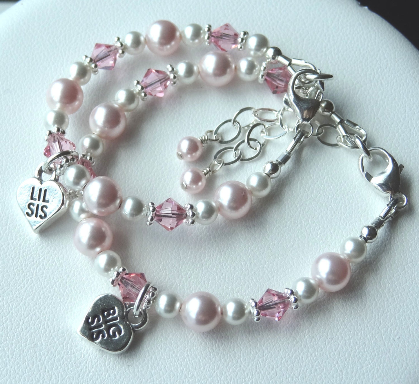 Personalized Baby Pink Pearls Initial Bracelet,Flower Girl Pearl Bracelet,Initial pearl Bracelet,Pink Pearl Bracelet, Twin ID Girls Bracelet
