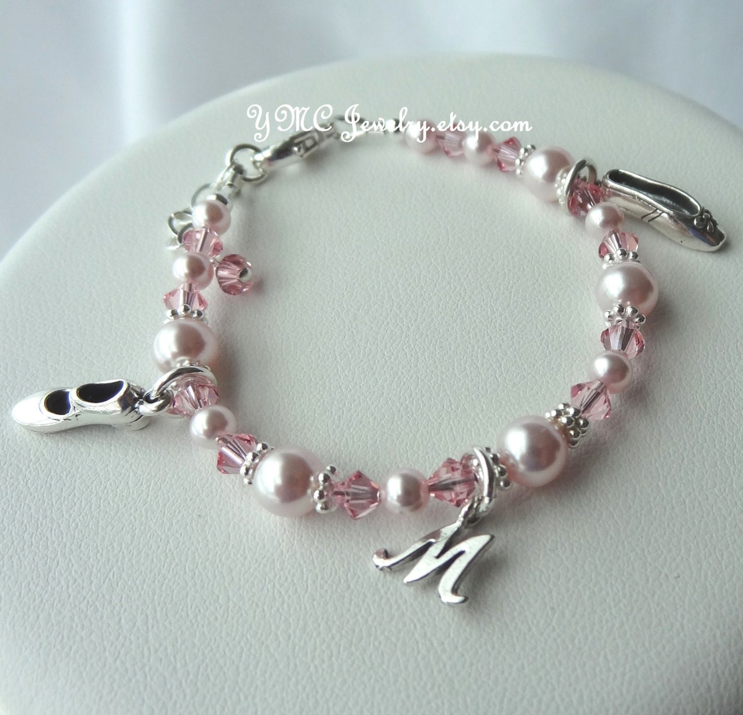 Sterling Silver Personalized Ballerina Slipper Shoes Initial Letter Bracelet,Ballet Recital,Ballet Bracelet,Tap Shoes Bracelet,Recital Gift
