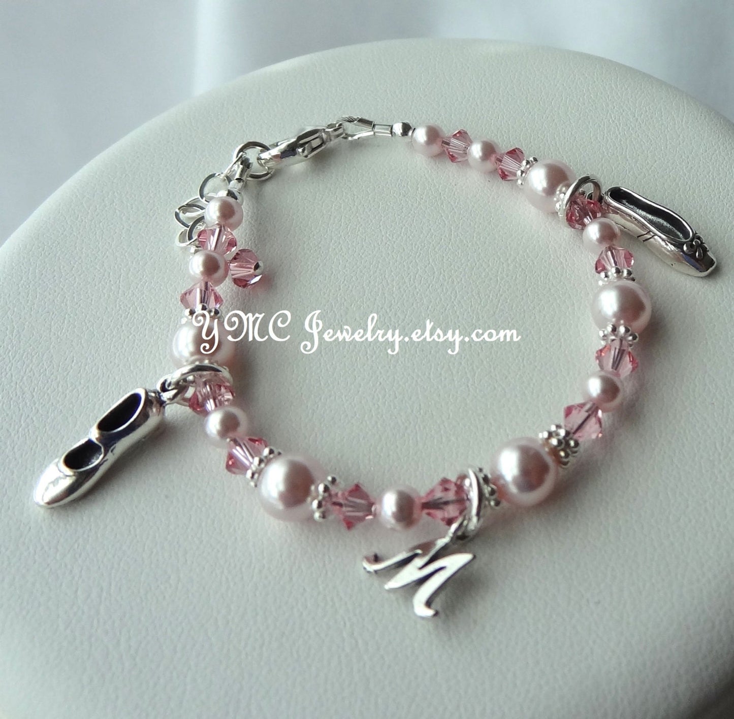 Sterling Silver Personalized Ballerina Slipper Shoes Initial Letter Bracelet,Ballet Recital,Ballet Bracelet,Tap Shoes Bracelet,Recital Gift