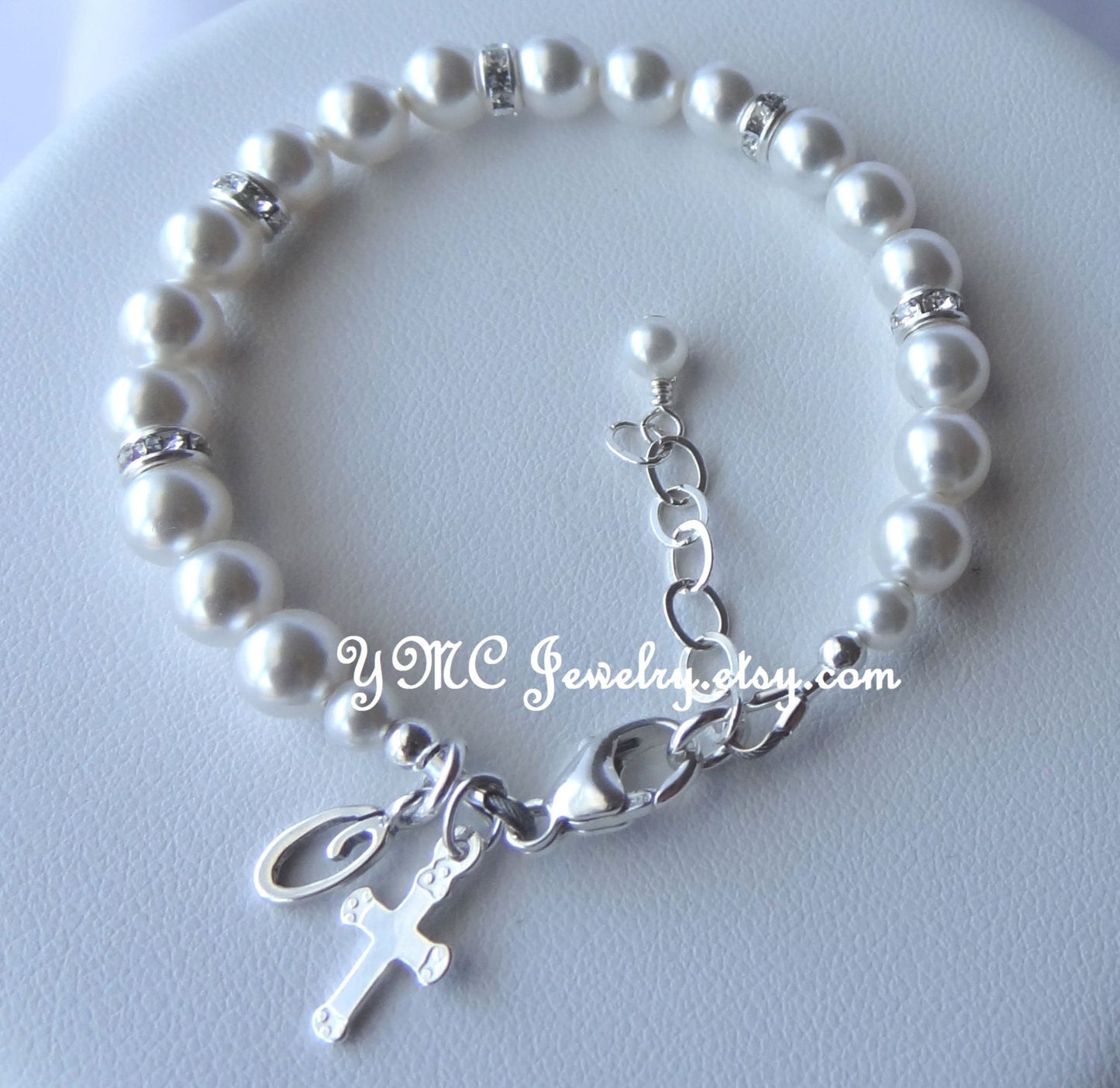 Baby Pearl Bracelet,Cross Pearl Bracelet,Baptism Pearl Bracelet,First Communion Confirmation Bracelet,Flower Girl Bracelet,Granddaughter