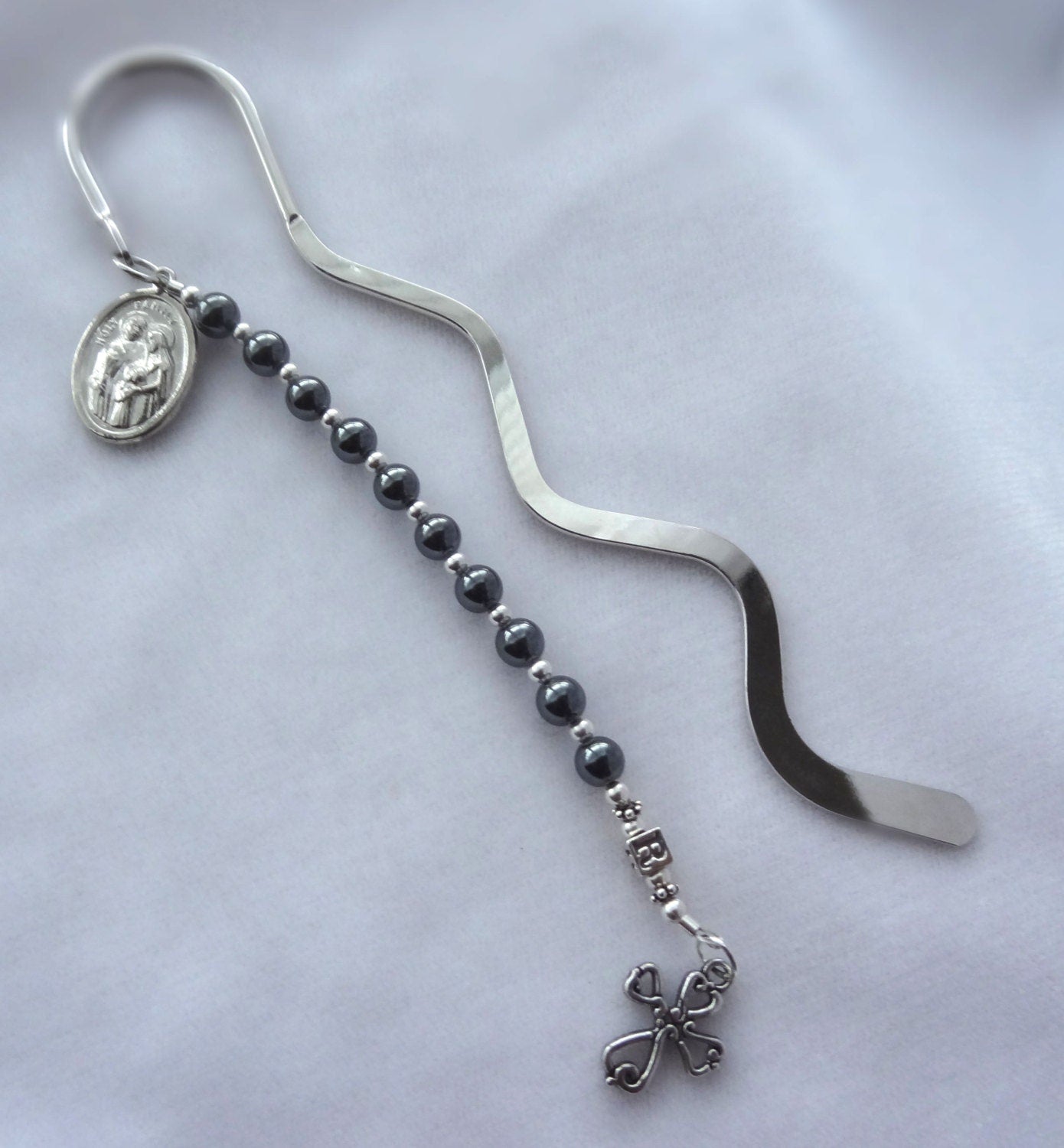 Chaplet Rosary, First Communion, Godparents Present, Angel Chaplet, Boys Confirmation, Black and Gray Chaplet, Snowflake Hematite Chaplet