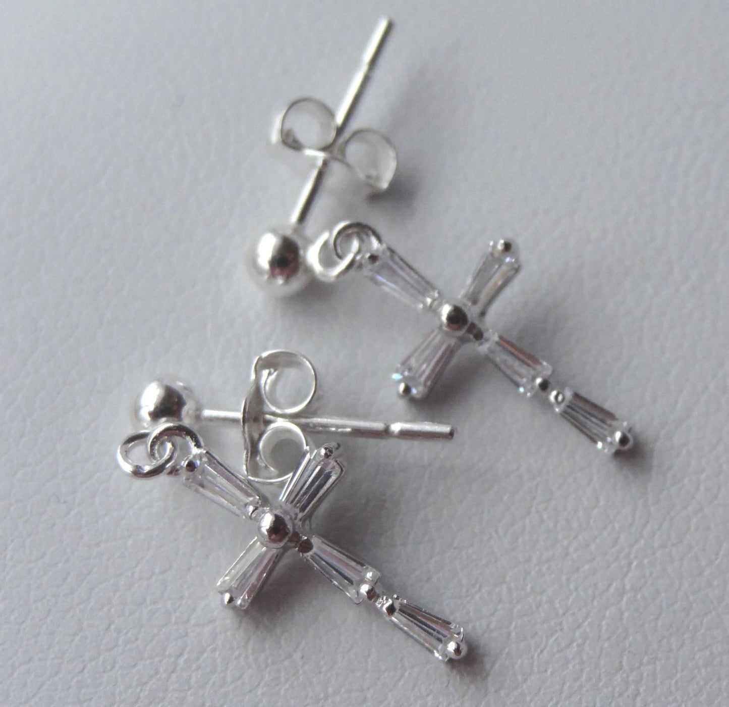 Sterling Silver Cubic Zirconia Cross Stud Post Earrings-First Communion Cross Post Earrings,Confirmation Earrings,Girls Cross Stud Earrings