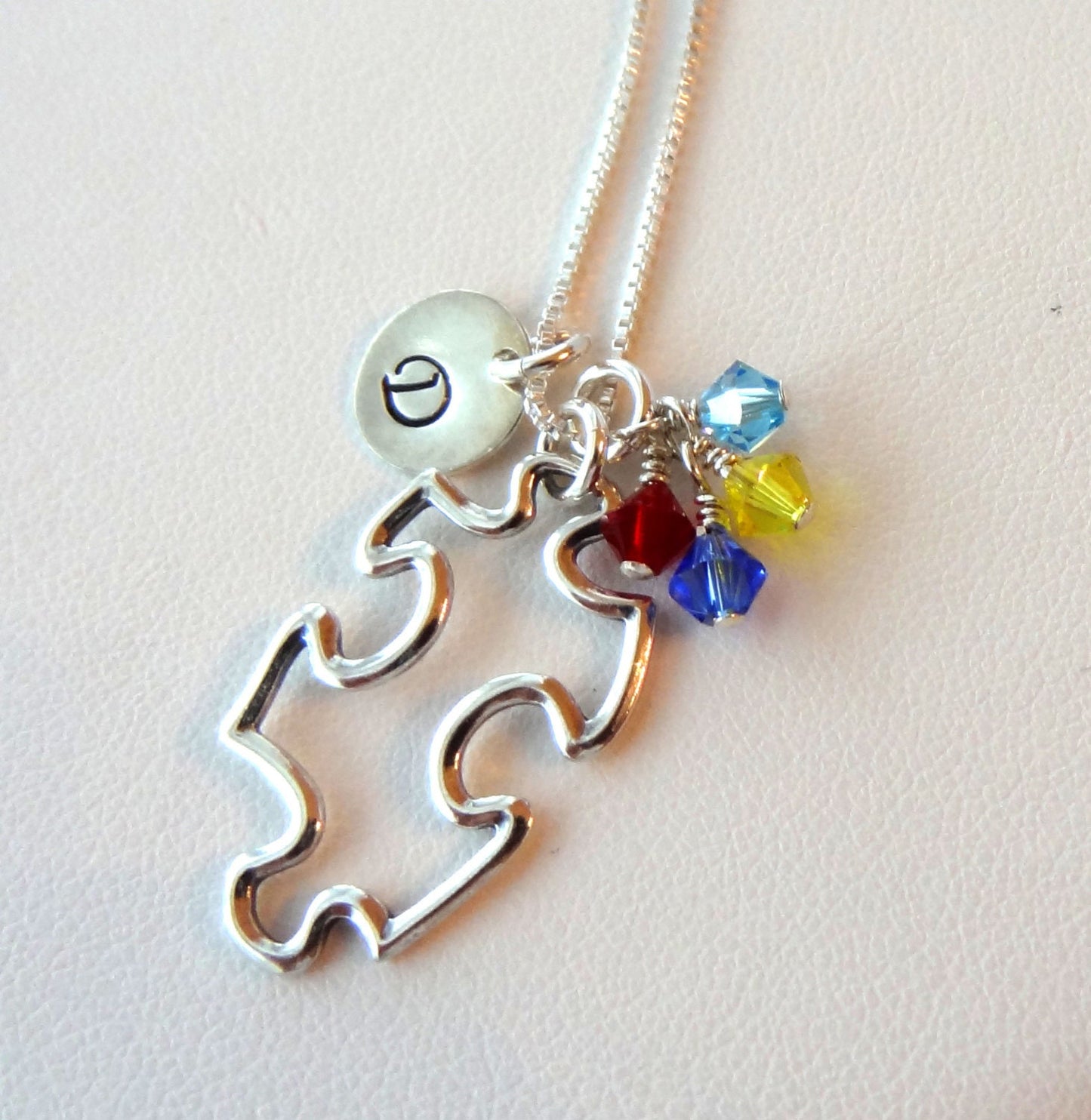 Sterling Silver Puzzle Initial Necklace, Sterling Silver Puzzle Jewelry, Autism Necklace, Autism Awareness, Perzonalized Puzzle Necklace