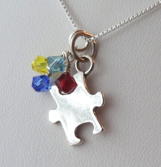 Sterling Silver Puzzle Piece Necklace, Sterling Silver Puzzle Jewelry, Autism Necklace, Autism Awareness, Perzonalized Puzzle Necklace