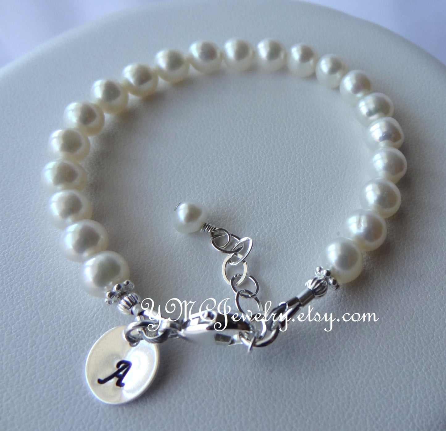 Gold Personalized Real Freshwater Pearl Bracelet,Gold Initial Pearl Bracelet,Baby Flower Little Girl Bracelet