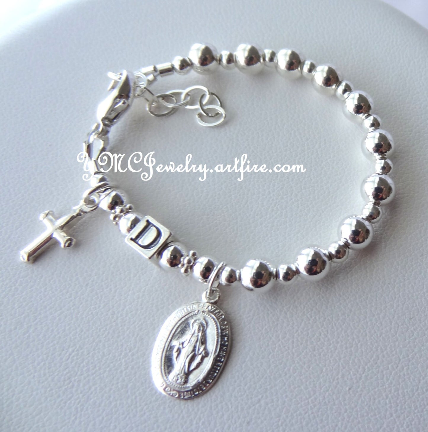 Sterling Silver Personalized Baby Boy/Girl Name Baptism Rosary Bracelet