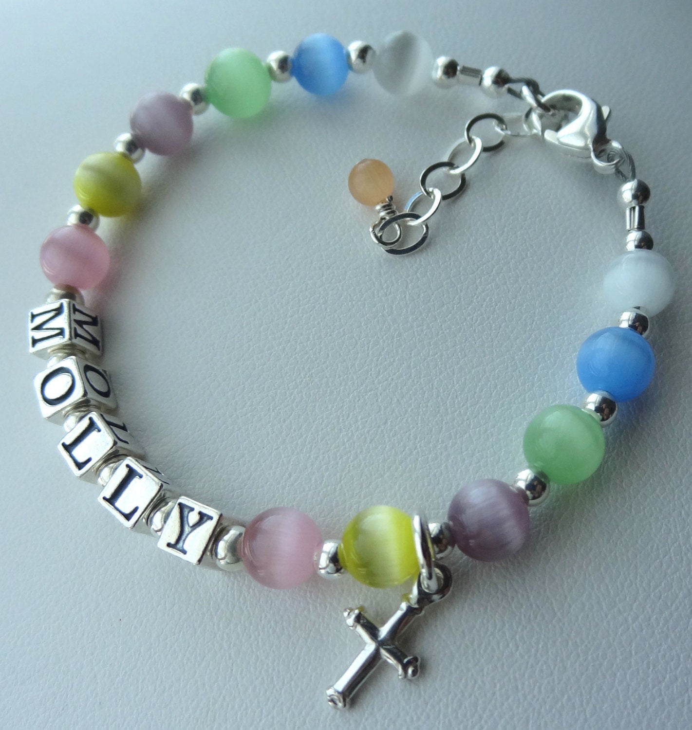 Silver Baby Girl Cat Eye Bracelet,Flower Girl Bracelet,Junior Bridesmaid Bracelet,Granddaughter Present,1st Birthday Present Bracelet Gift
