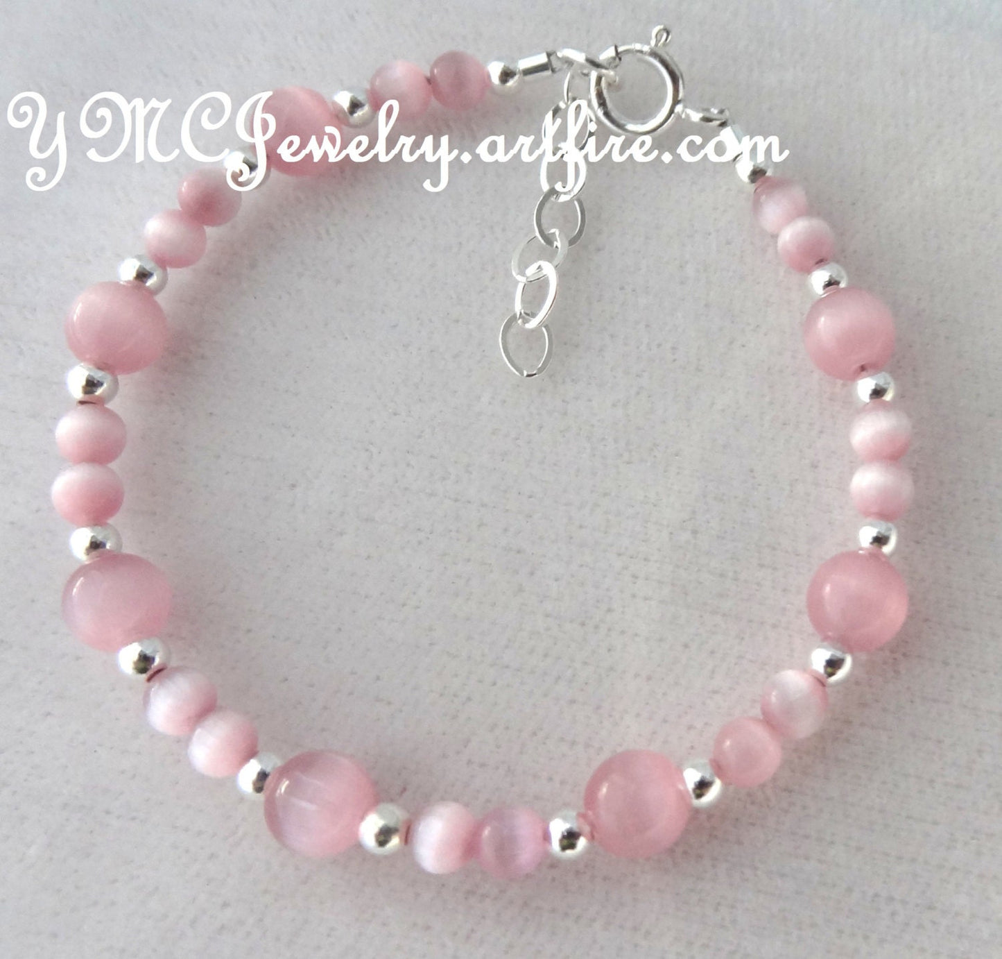 Pink Cat Eye Child Bracelet, Baby Pink Girl Bracelet, Granddaughter Present, 1st Birthday Bracelet, Pink Bracelet, Little Girls Jewelry