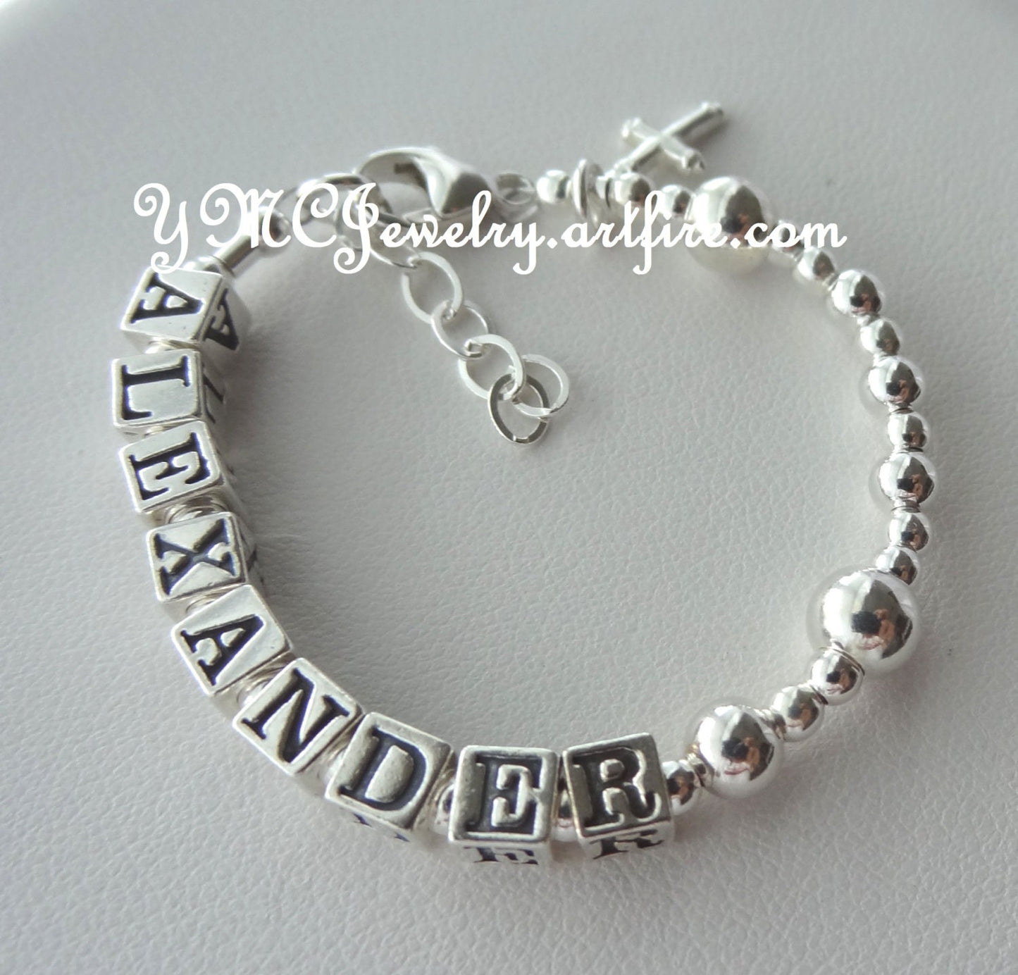 Sterling Silver Personalized Baby Boy/Girl Name Baptism Rosary Bracelet