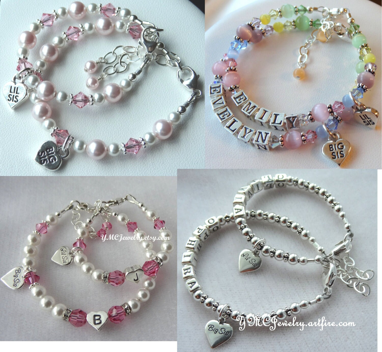 SET TWO Big Sister/Little Sister Initial Heart Bracelet, Heart Big Sis Lil Sis Charm Bracelet, Big Sister Bracelet, Little Sister Bracelet