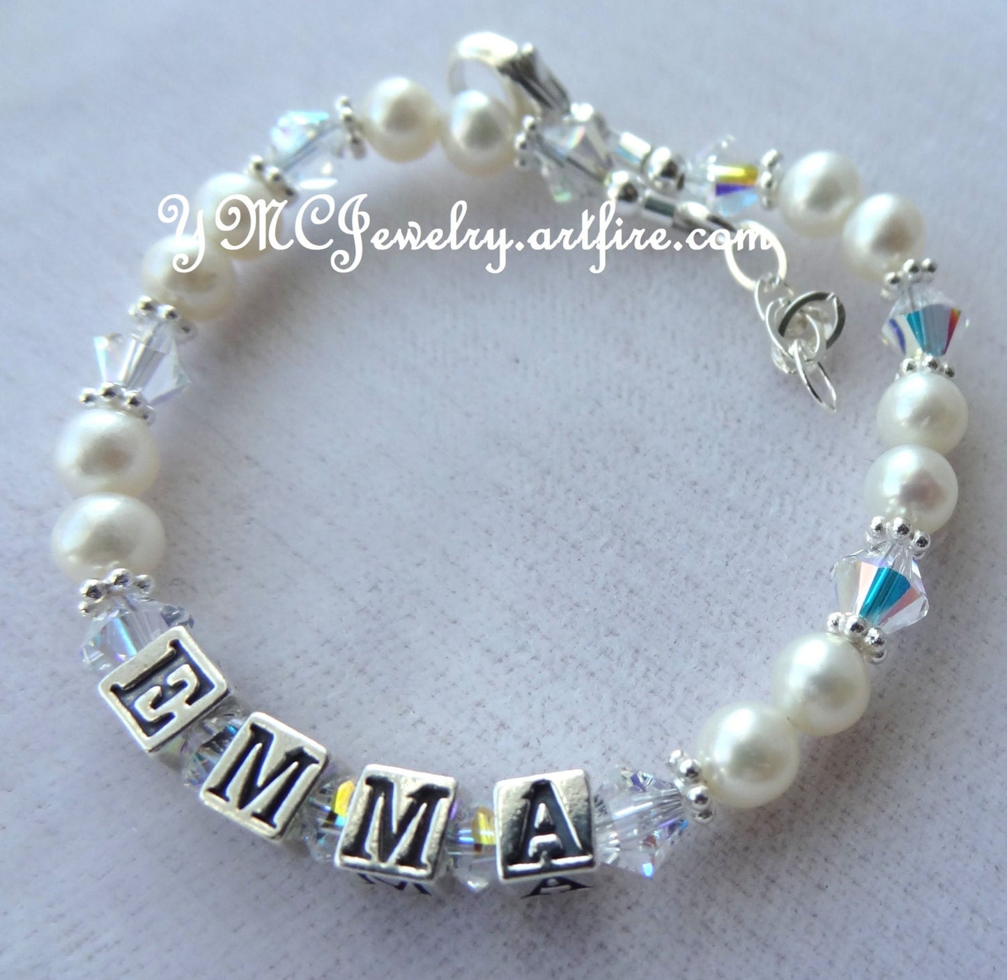 Personalized Name Pearl Rosary Chaplet Bracelet,First Communion Rosary Bracelet
