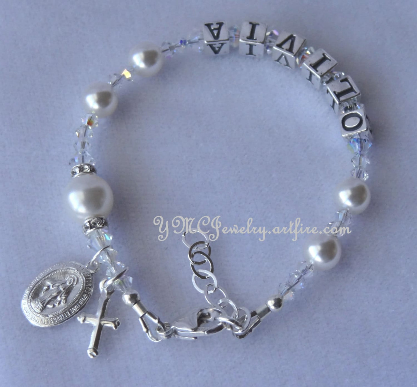 Personalized Name Pearl Rosary Chaplet Bracelet,First Communion Rosary Bracelet